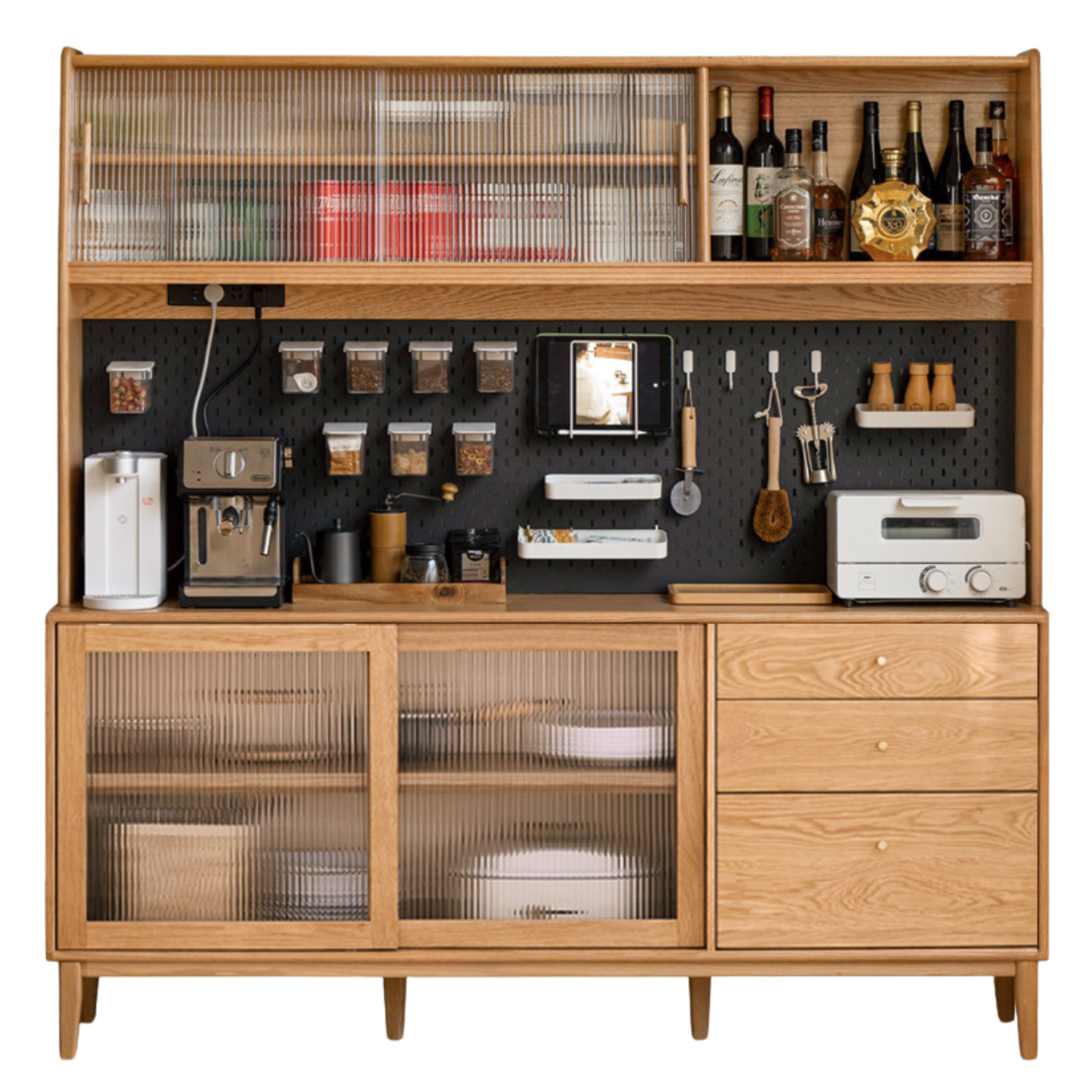 Solid Oak Wood Nordic Style Sideboard Cabinet - Modern Storage for Dining Room, Living Room & Entryway