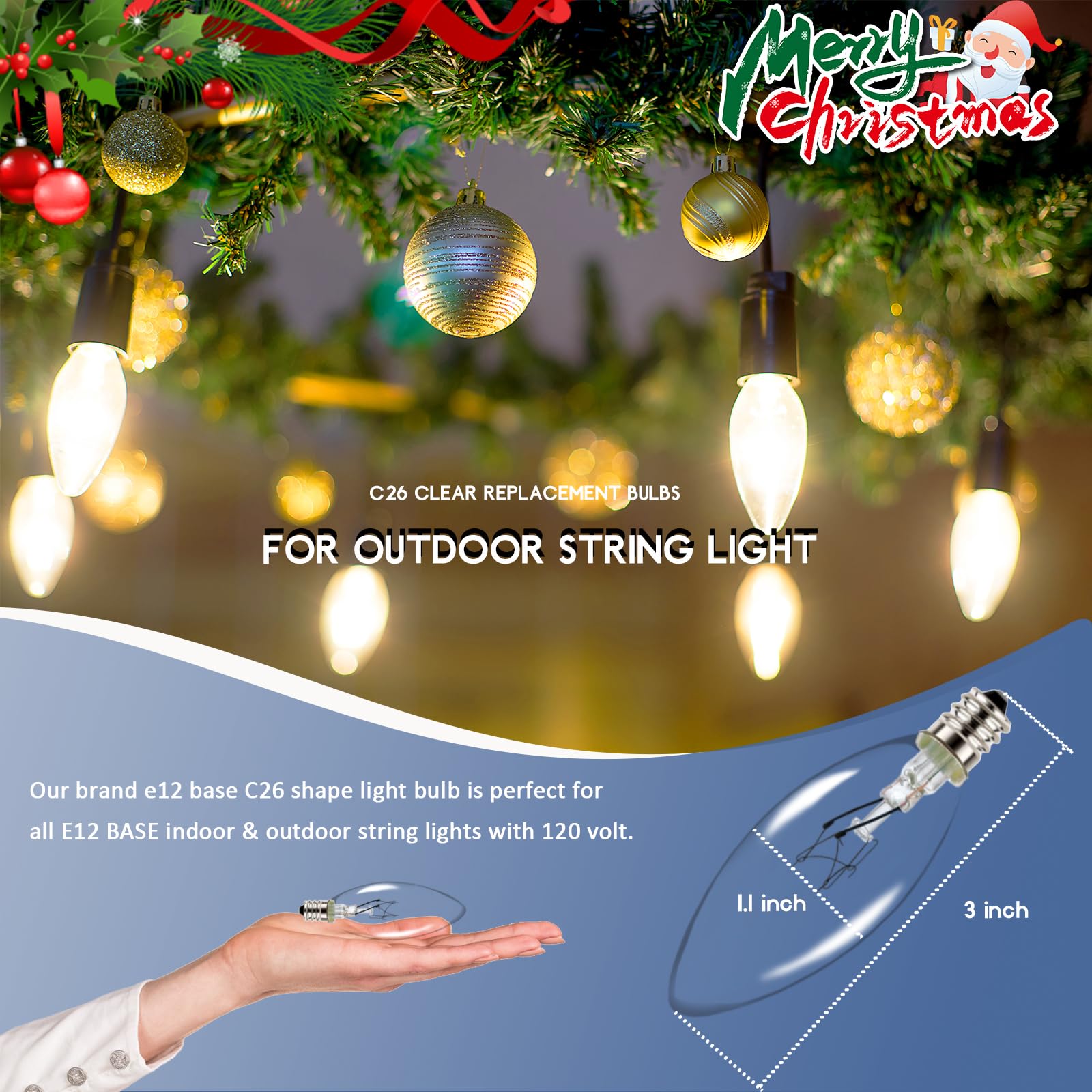 7W E12 Candelabra LED Light Bulbs - Clear Glass C26 Shape Replacement Bulbs for Electric Window Candles - Perfect for Holiday Decor, Fireplace, Chandeliers & Home Ambiance Lighting