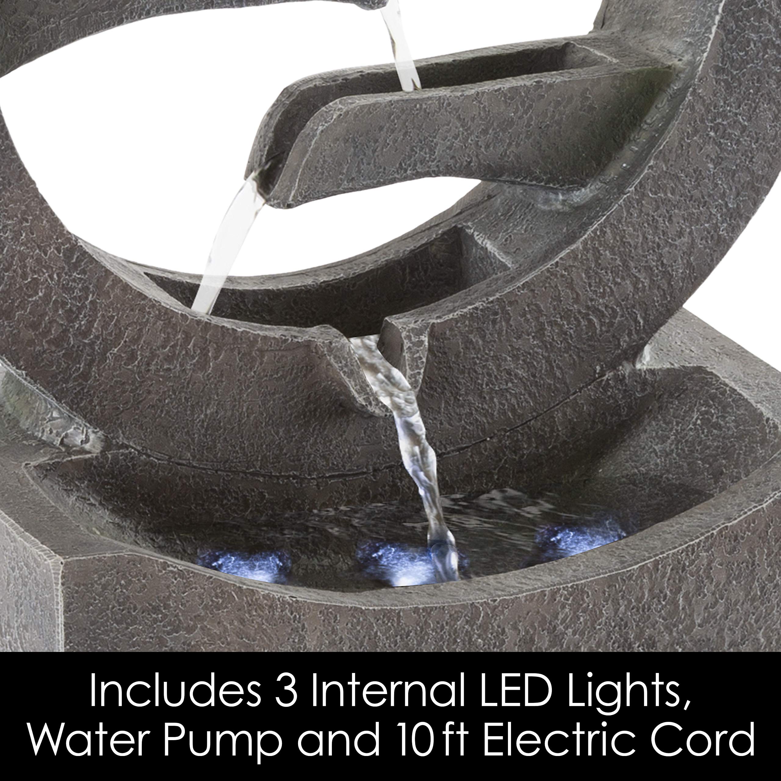 Pure Garden 4-Tier Polyresin Outdoor Water Fountain with LED Lights - 18.5 Inch Decorative Water Feature for Patio, Garden, and Backyard Decor - Perfect for Relaxation and Outdoor Ambience