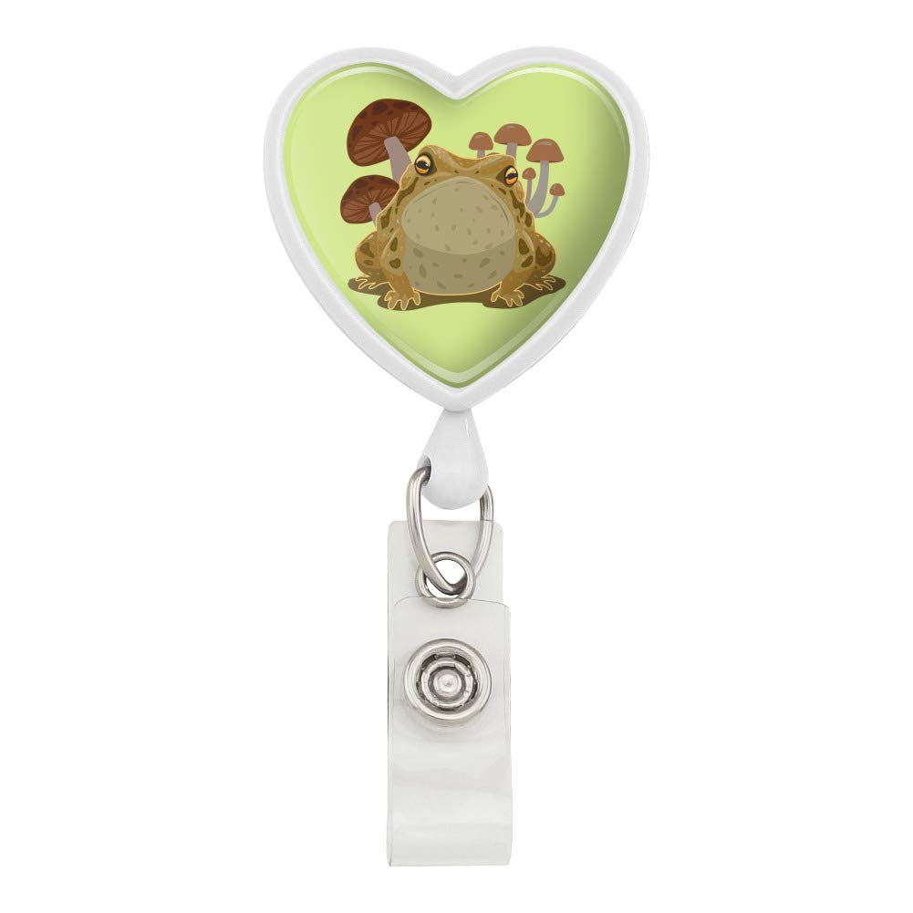 Cute Frog Sitting on Mushroom Heart Lanyard - Retractable Reel Badge Holder for ID Cards, Keys & Work Access (Perfect for Teachers, Nurses, Office Workers & Event Staff)