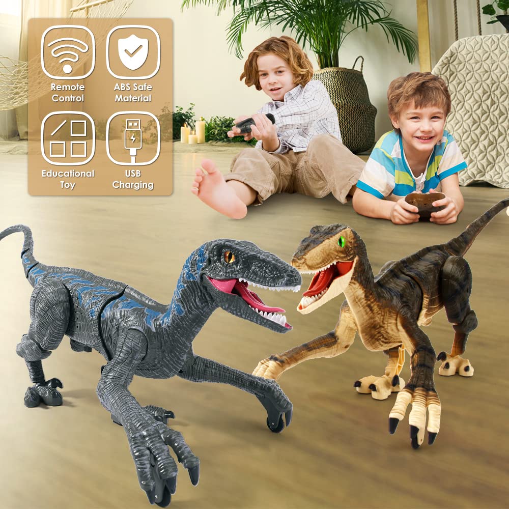 2.4G Remote Control Dinosaur Toy - Rechargeable Electronic Walking Velociraptor with LED Lights & Realistic Sounds, STEM Educational RC Toy for Kids Boys & Girls - Perfect for Indoor Play, Birthday Gifts & Learning Activities