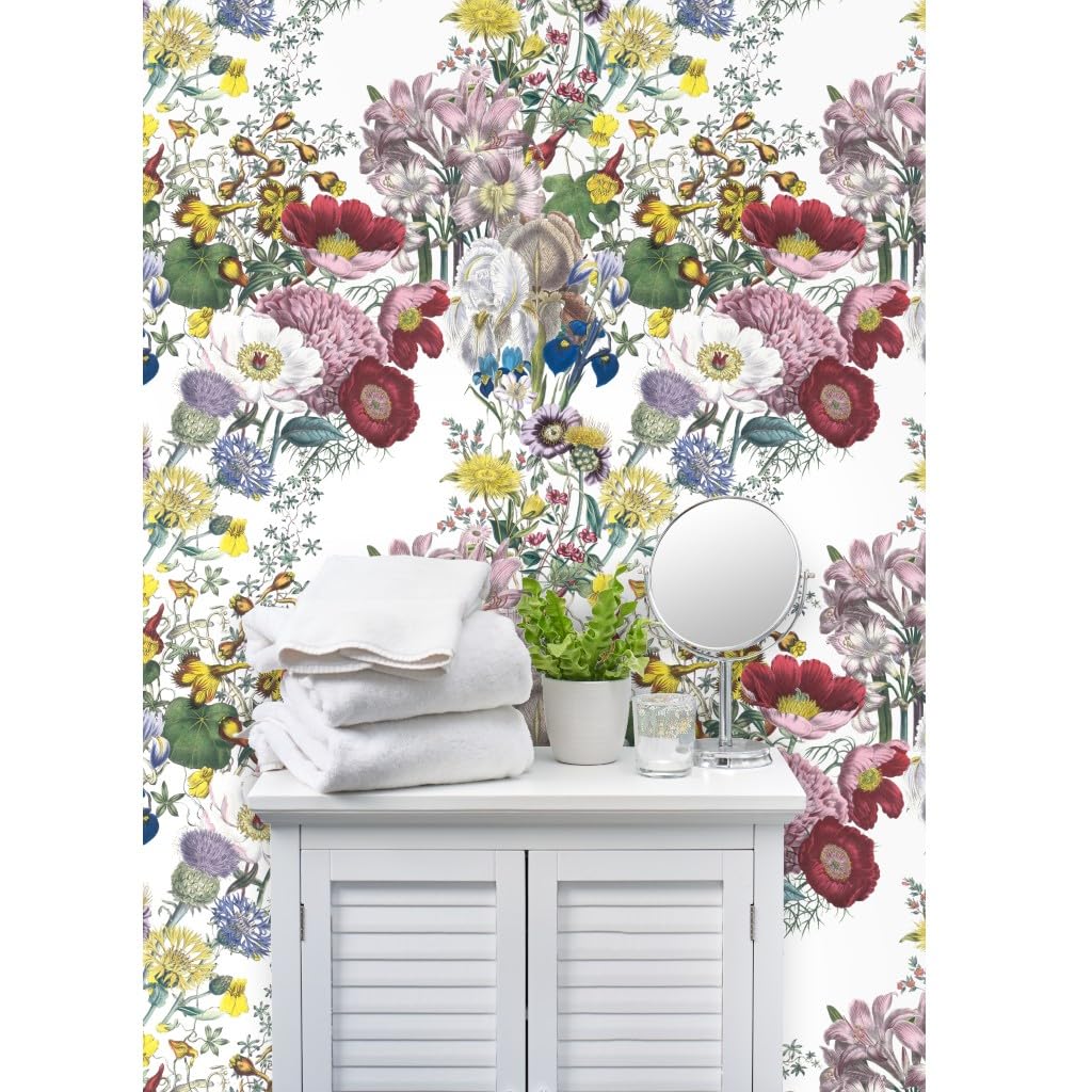 Floral Victorian Flowers Botanical Vines Wallpaper - Commercial Grade Peel & Stick Wallpaper Swatch for Living Room, Bedroom, Nursery | Romantic Summer Modern Traditional Home Decor