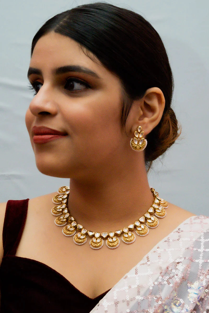 Exquisite Gold Plated Royal Kundan Necklace Set with Matching Earrings | Indian Bridal Jewelry for Weddings, Parties & Special Occasions