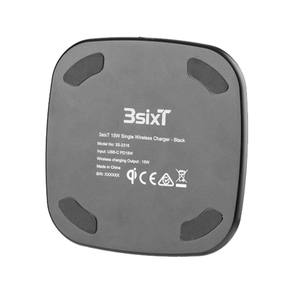 3sixT 15W Fast Wireless Charger for iPhone 15/14/13/12, Samsung Galaxy S23/S22/S21 - Qi Certified Stand for Bedside, Office & Car Use