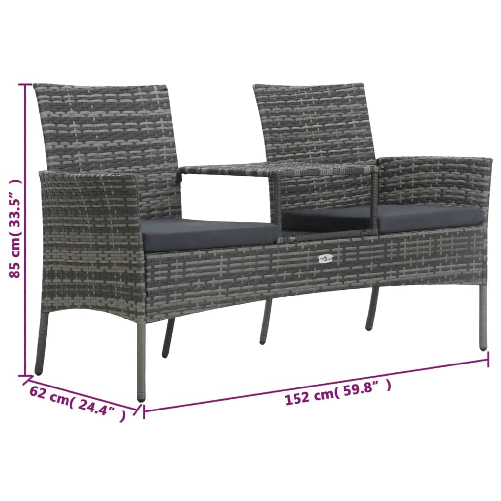 vidaXL 2-Seater Outdoor Patio Sofa Set with Cushions & Coffee Table - Durable Poly Rattan Garden Furniture in Anthracite - Perfect for Backyard, Balcony or Poolside Relaxation