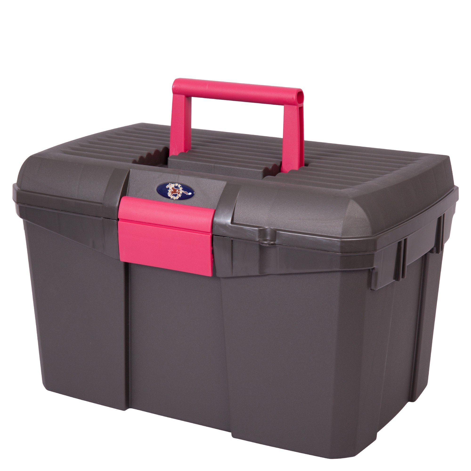 HySHINE Tack Box - Durable Silver & Raspberry Organizer for Horse Riding Gear - Perfect for Equestrian Storage & Stable Organization