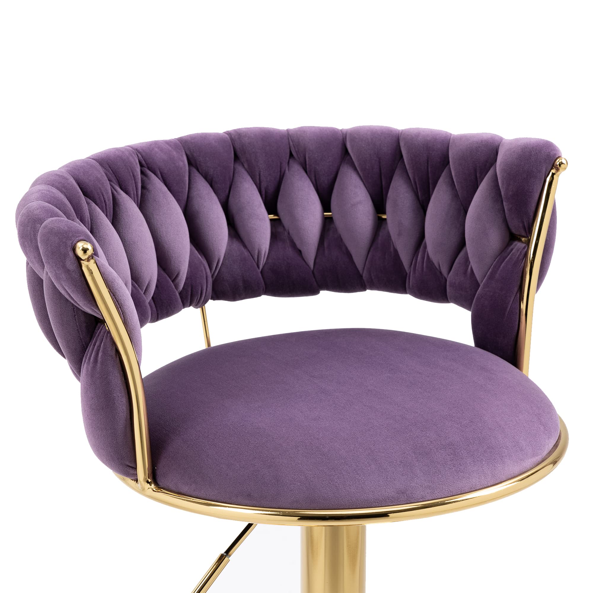 RXR Velvet Bar Stools Set of 2 - Adjustable Height 360° Swivel Stools with Golden Footrest for Kitchen, Pub & Café (Purple) | Perfect for Entertaining, Dining & Small Spaces