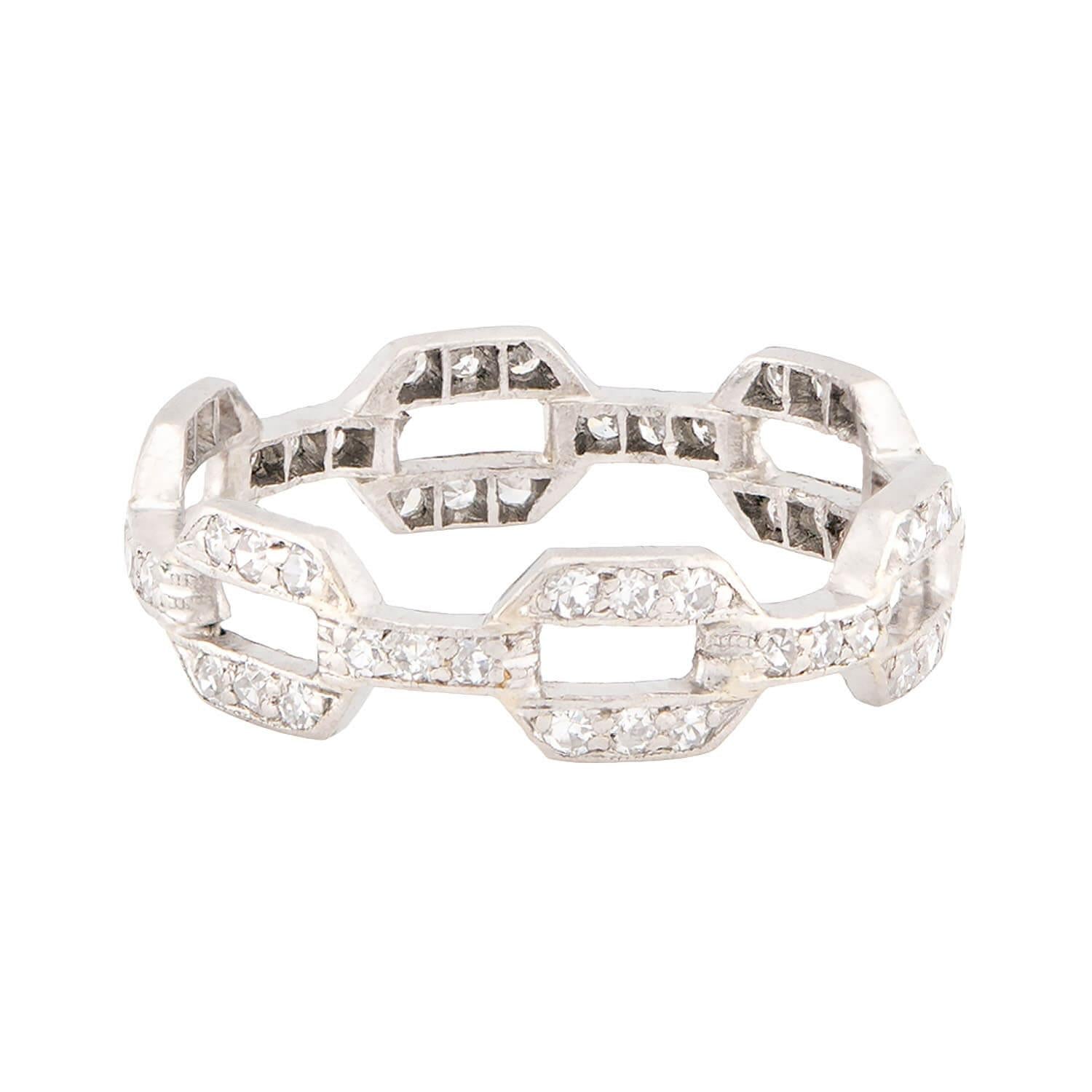 Platinum Diamond Chain Link Ring for Women - Elegant Estate Jewelry for Weddings, Anniversaries & Special Occasions