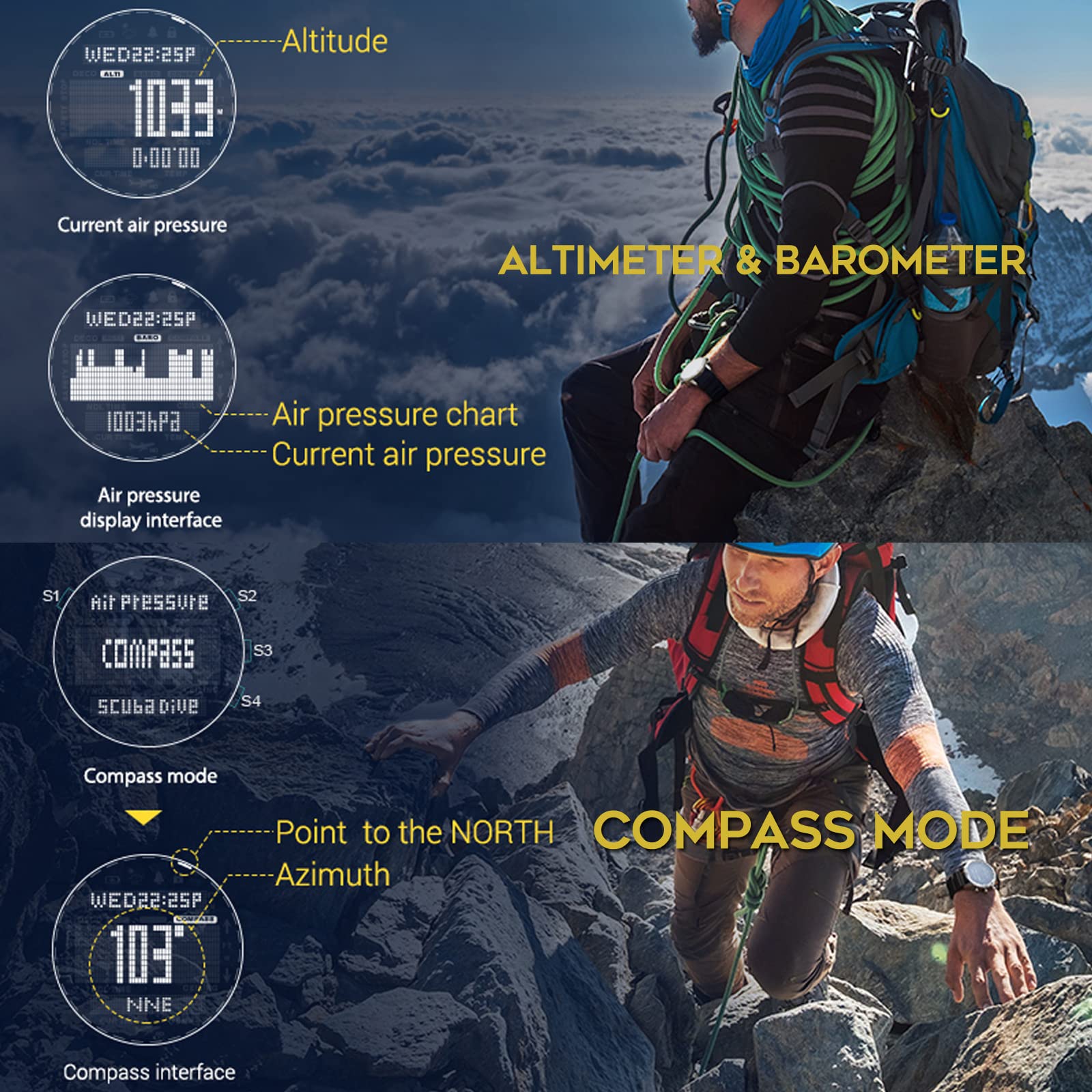 Findtime Dive Computer Watch for Men & Women - 10ATM Waterproof Diving Wristwatch with Altimeter, Barometer & Compass for Scuba, Freediving & Survival | Perfect for Professional Divers & Outdoor Adventures