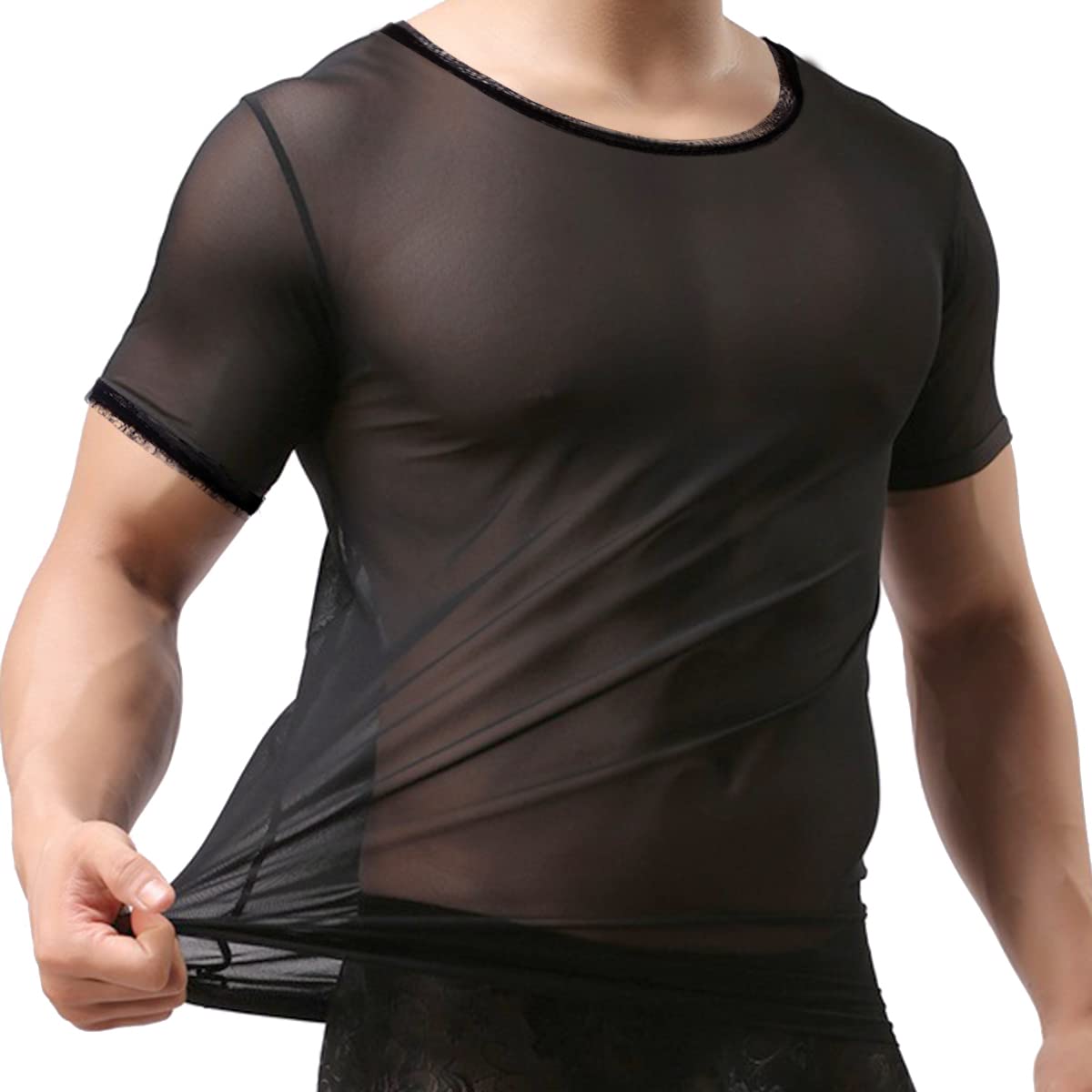 ZONBAILON Men's Sexy Mesh Fitted Shirt - Short Sleeve See Through Transparent Muscle T-Shirt for Men | Gym Wear, Nightclub Outfit, Summer Fashion, Bodybuilding Apparel