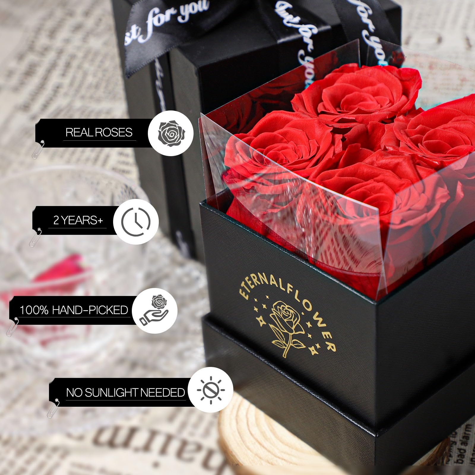 Forever Roses in a Box - Preserved Real Red Roses Gift for Women, Mom, Wife, Girlfriend, Grandma | Eternal Rose Gift for Valentine's Day, Mother's Day, Birthday | Long-Lasting Floral Decor for Home, Office & Special Occasions