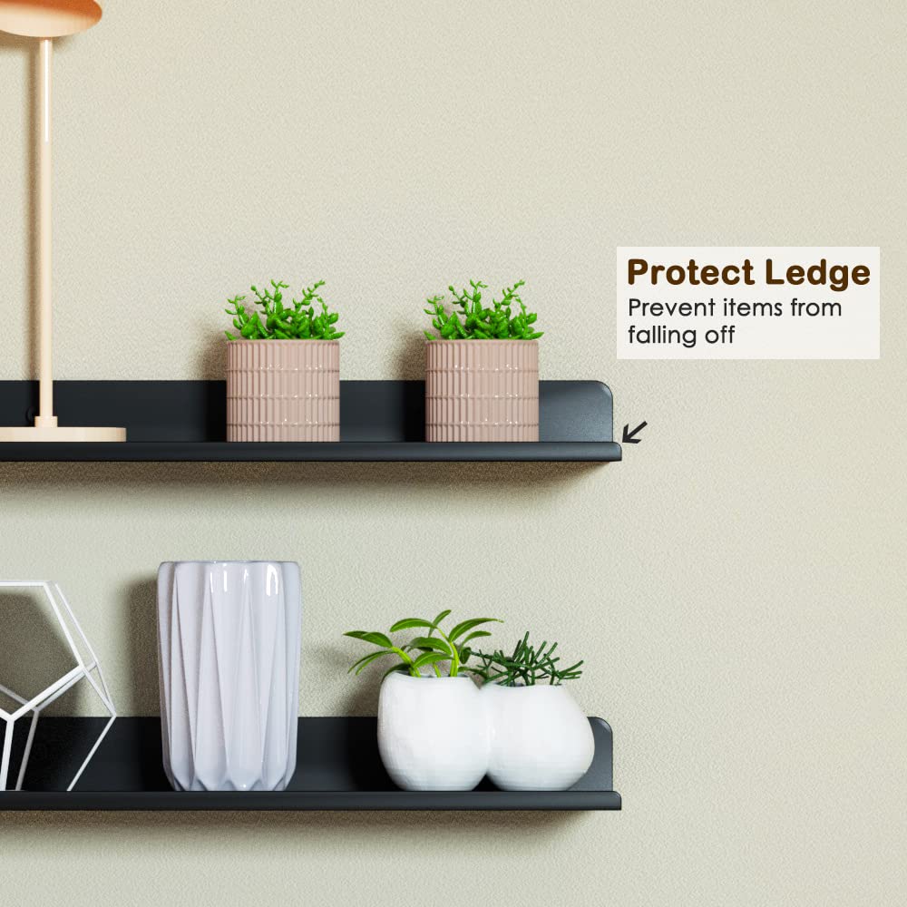 Metal Floating Shelves Wall Mounted - Set of 8, Stainless Steel Hanging Shelves for Living Room & Kitchen Storage, Matte Black - Perfect for Displaying Decor, Books, and Organizing Small Items