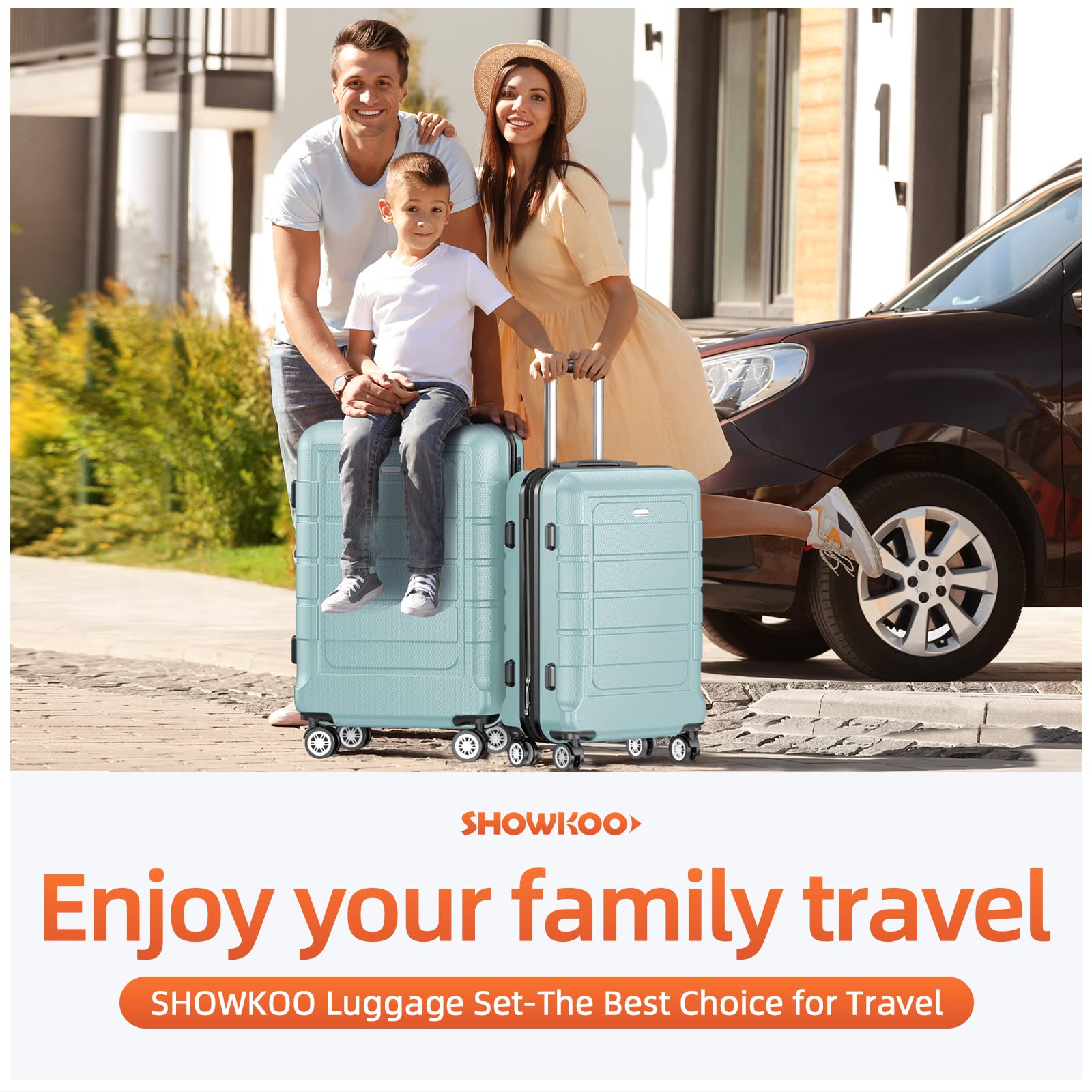 Expandable SHOWKOO Luggage Set - Durable PC+ABS Suitcase with Double Wheels & TSA Lock in Mint Green - Perfect for Air Travel, Business Trips & Vacation Packing