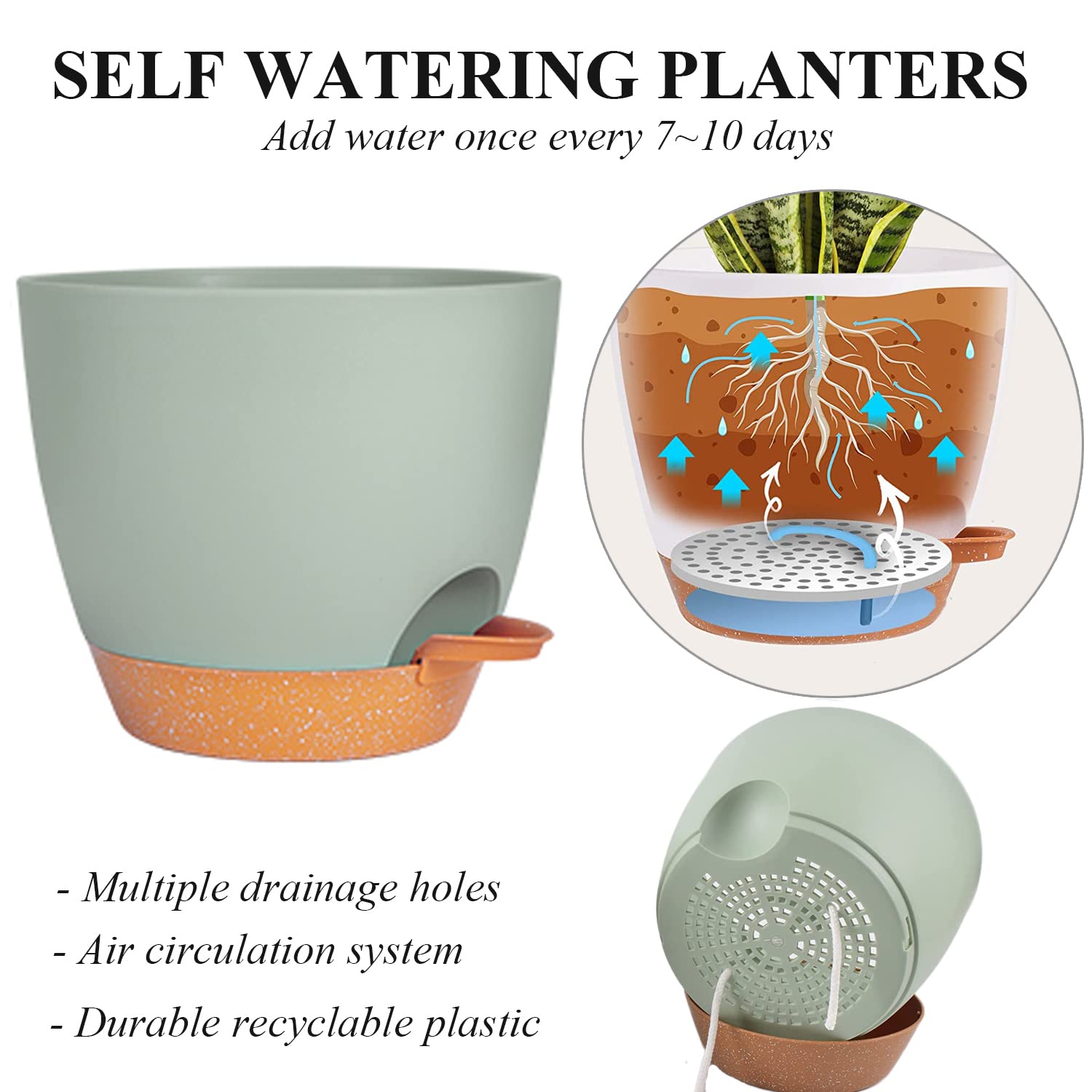 Self Watering Hanging Planters for Indoor Plants - 3 Pack Macrame Plant Hangers with Drainage Holes, Pots & Hooks - Perfect for Home, Garden, Balcony & Office Decor - Ideal for Pothos, Spider Plants & Succulents