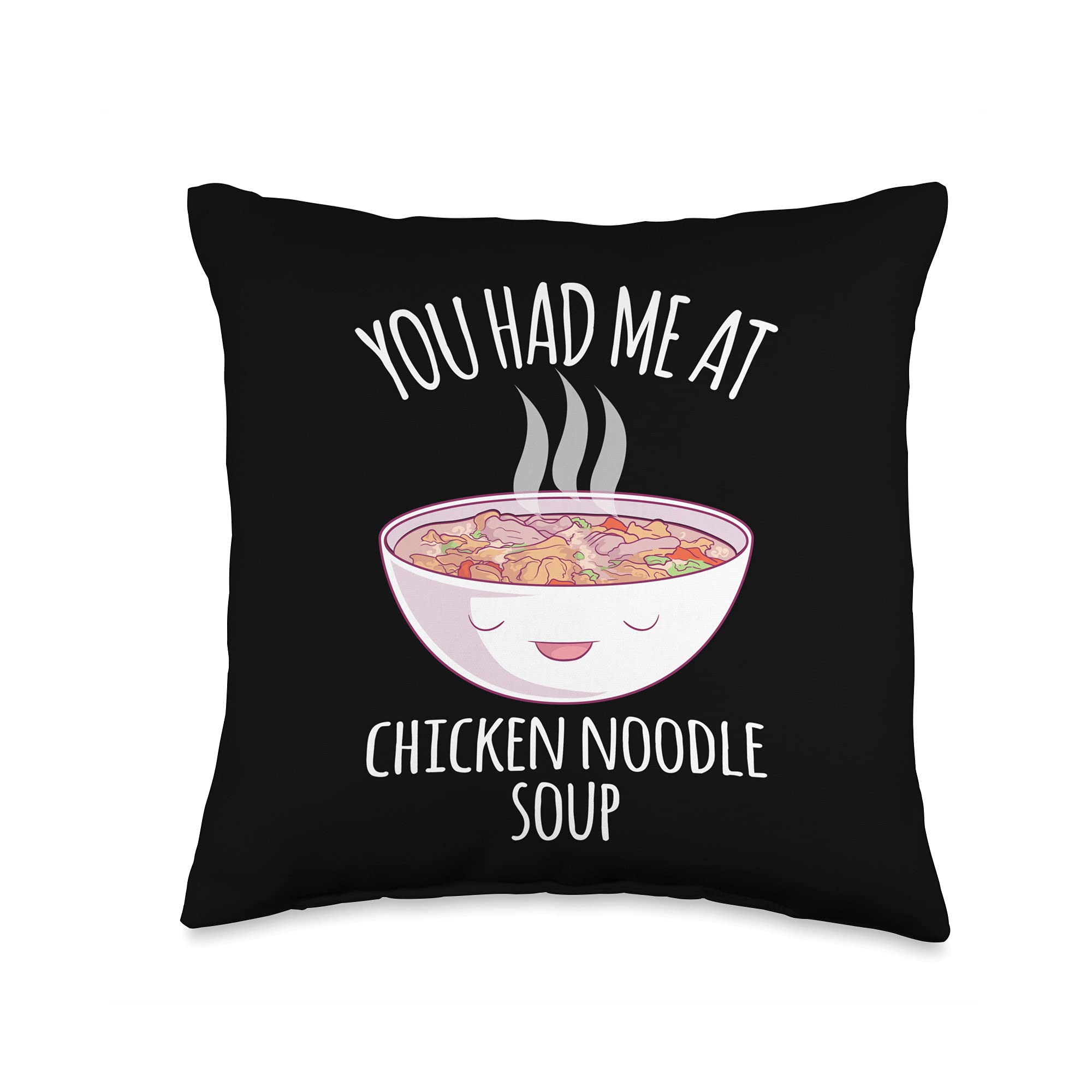 Funny Chicken Noodle Soup Lover Kawaii Throw Pillow - Cute Home Decor for Foodies, Bedroom & Living Room Accessories
