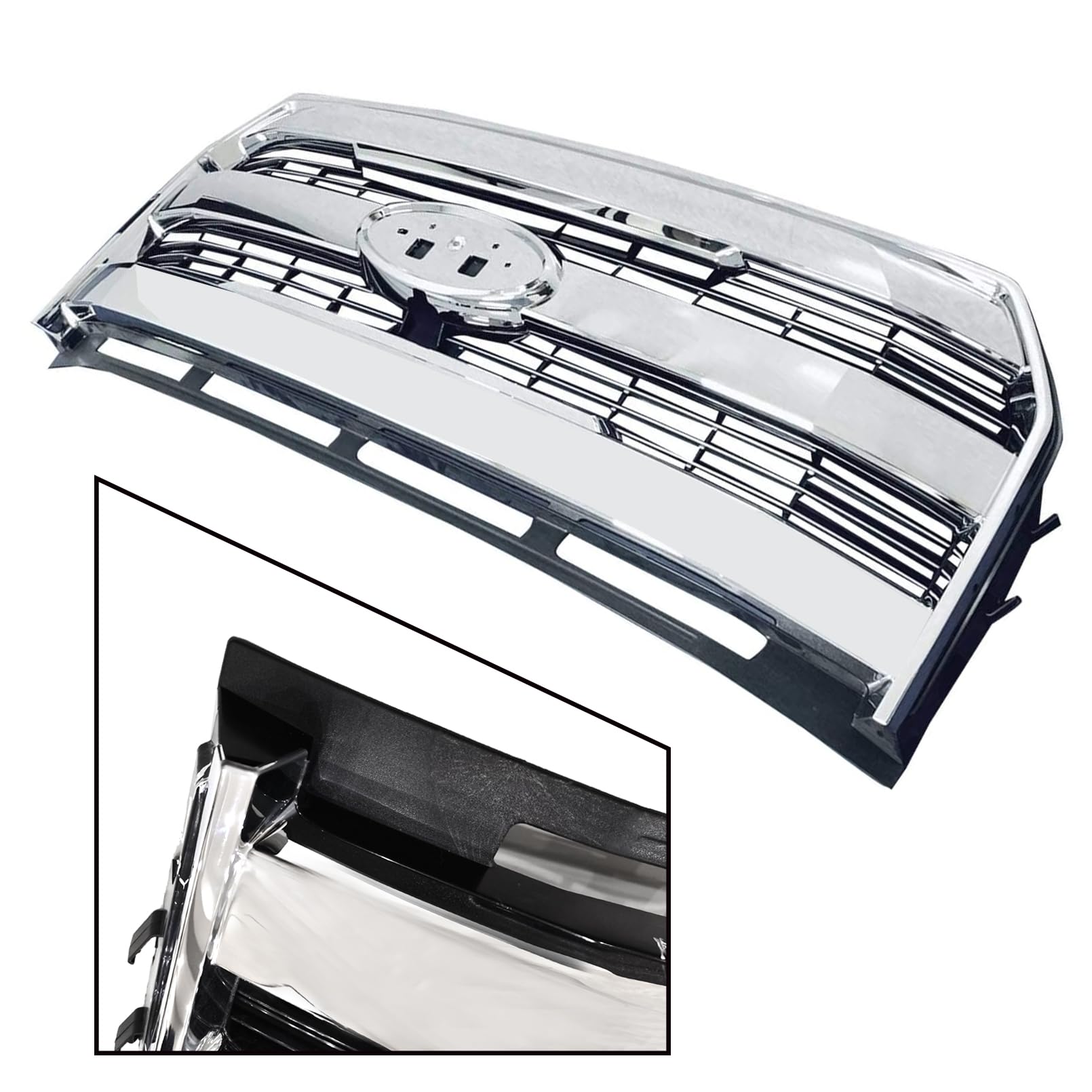 2015-2017 Ford F150 F-150 Upper Front Bumper Grille - Chrome ABS Plastic Mesh Hood Grill Replacement | Perfect for Off-Roading & Truck Customization