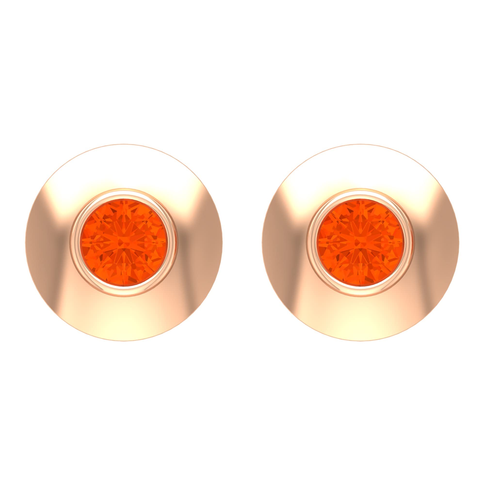 14K Solid Gold Fire Opal Stud Earrings - October Birthstone Jewelry, Bezel Set Solitaire Earrings for Women | Perfect Gift for Birthday, Anniversary & Special Occasions
