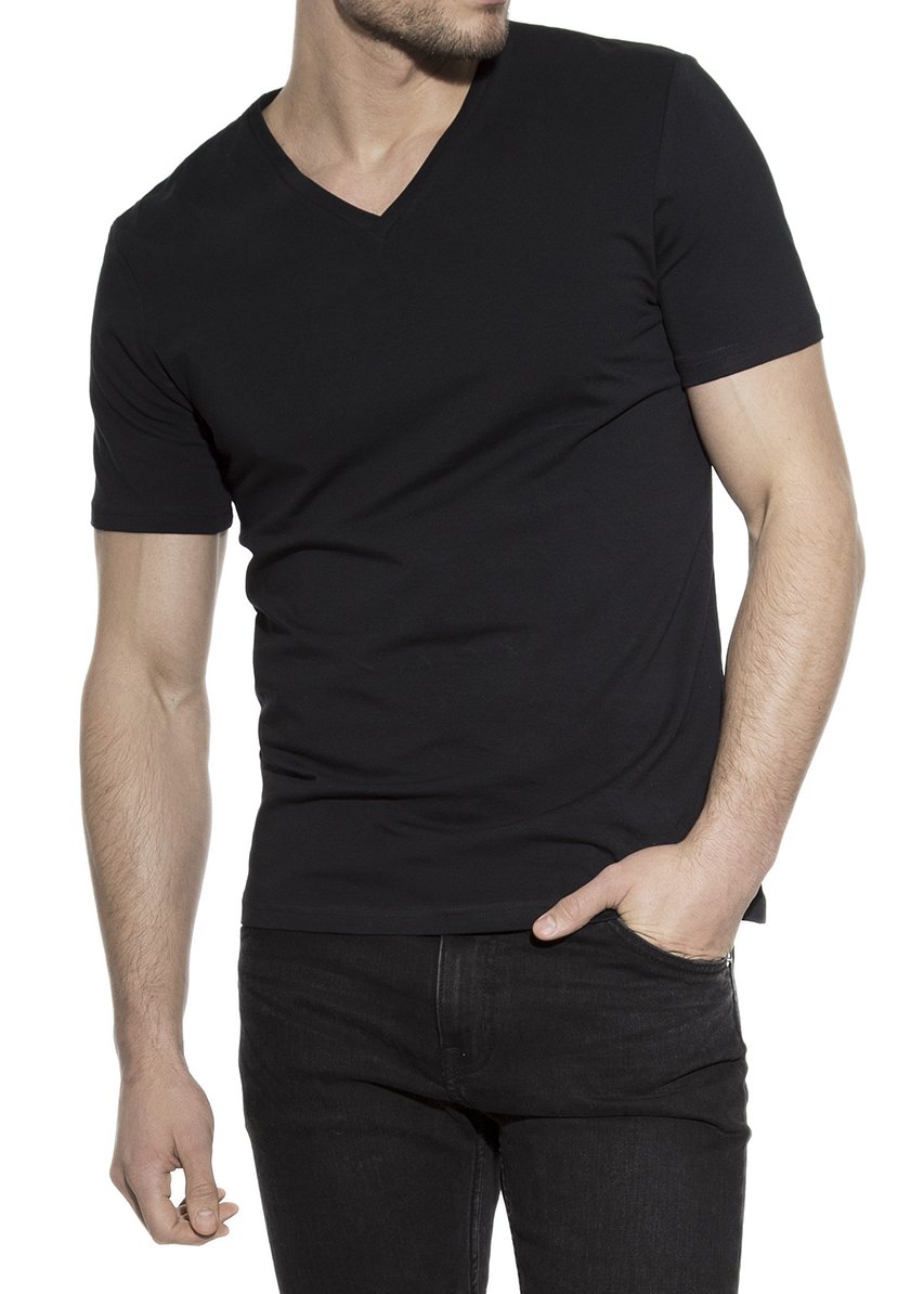 Premium V-Neck T-Shirt for Men - Soft Cotton Breathable Undershirt - Black (Large) - Ideal for Layering, Casual Wear & Gym Workouts
