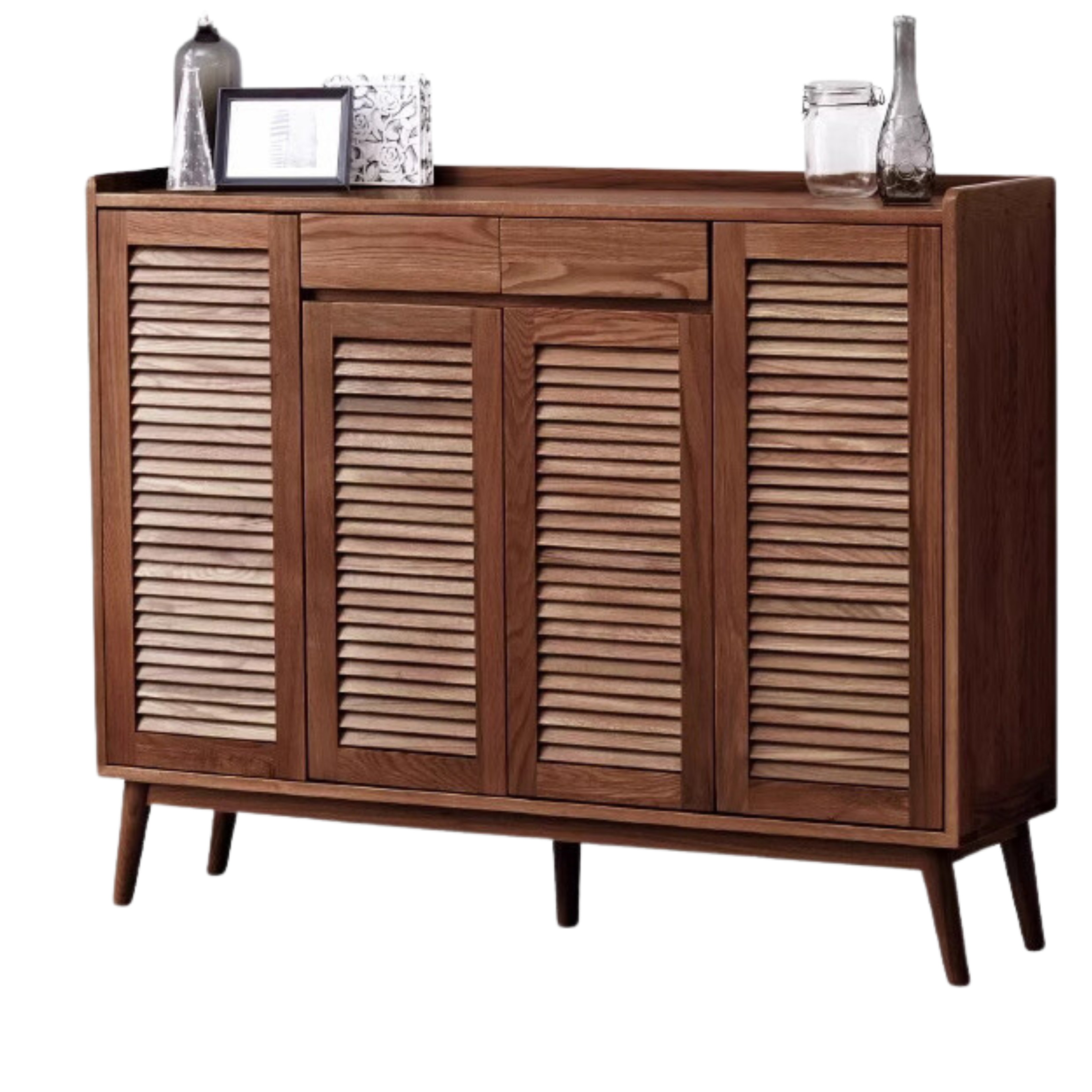 55.1x13.8x43.3 inch/ 140x35x110сm/ walnut color/  Shoe Cabinet four-door two-drawer