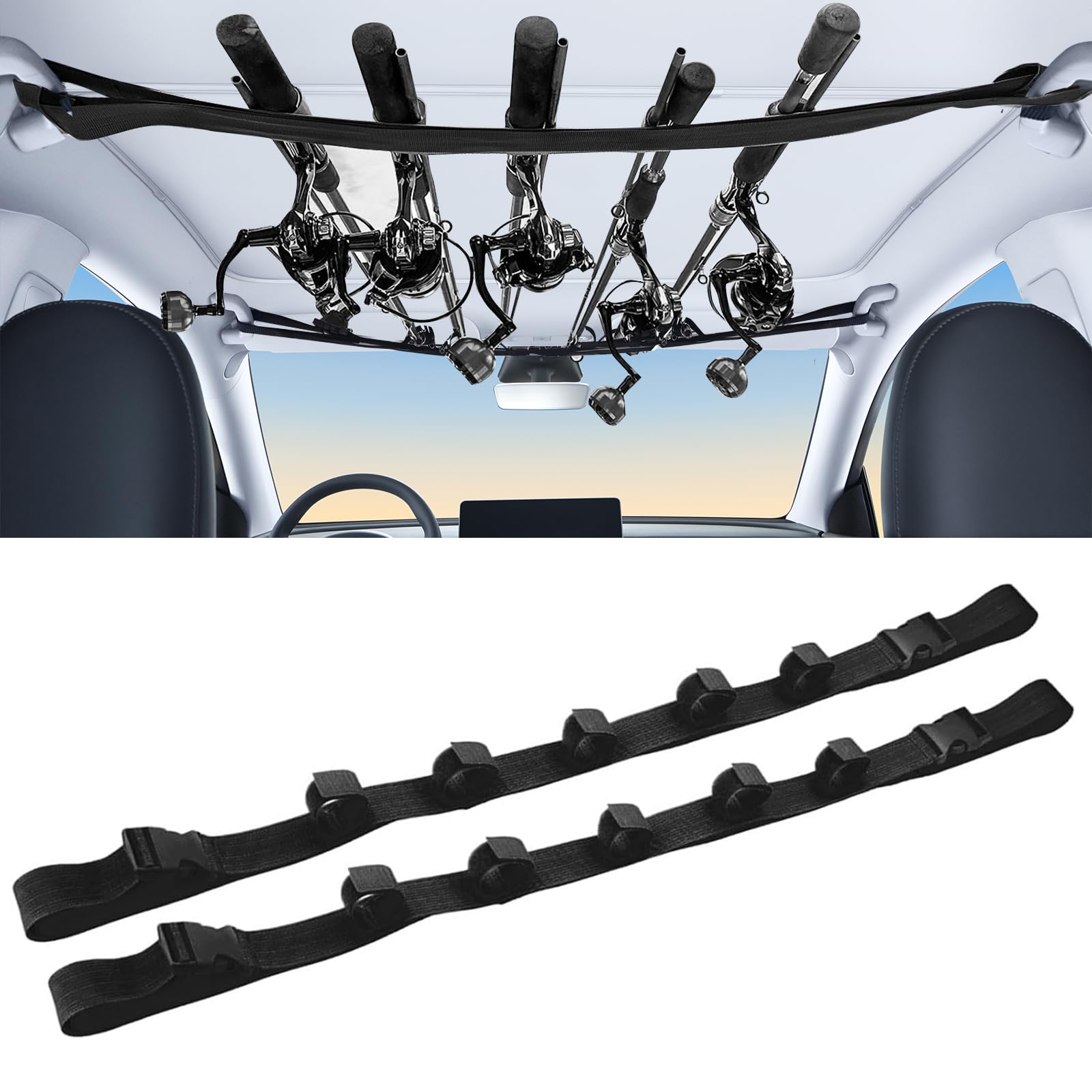 Adjustable Fishing Rod Holder 2 Pack - Universal Car Fishing Pole Rack Mount for Trucks, SUVs & Vans | Secure Rod Storage for Road Trips & Outdoor Adventures