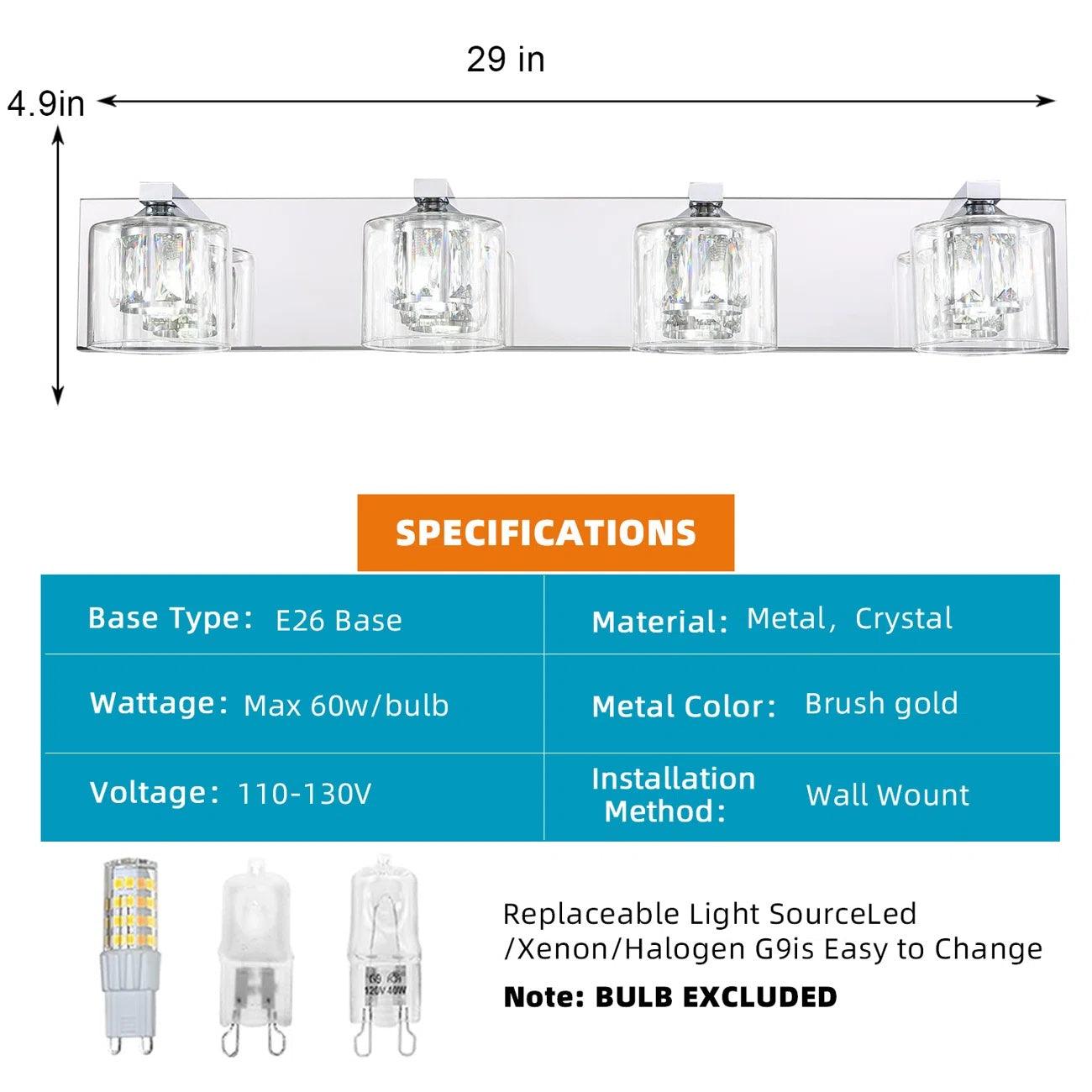 Kolt Modern 4-Light Bathroom Vanity Light Fixture - Brushed Nickel Finish for Bathroom Mirror Lighting, Perfect for Modern Home Decor and Vanity Makeup Area