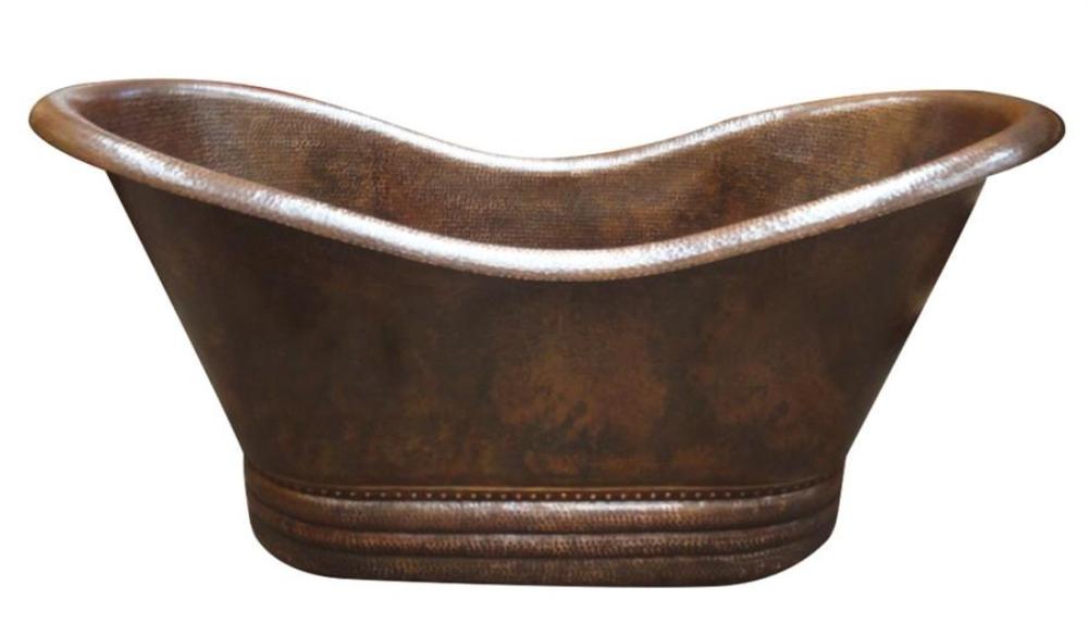 Premium Double Slipper Hammered Copper Bathtub - Handcrafted Freestanding Soaking Tub for Luxury Bathroom & Spa Relaxation
