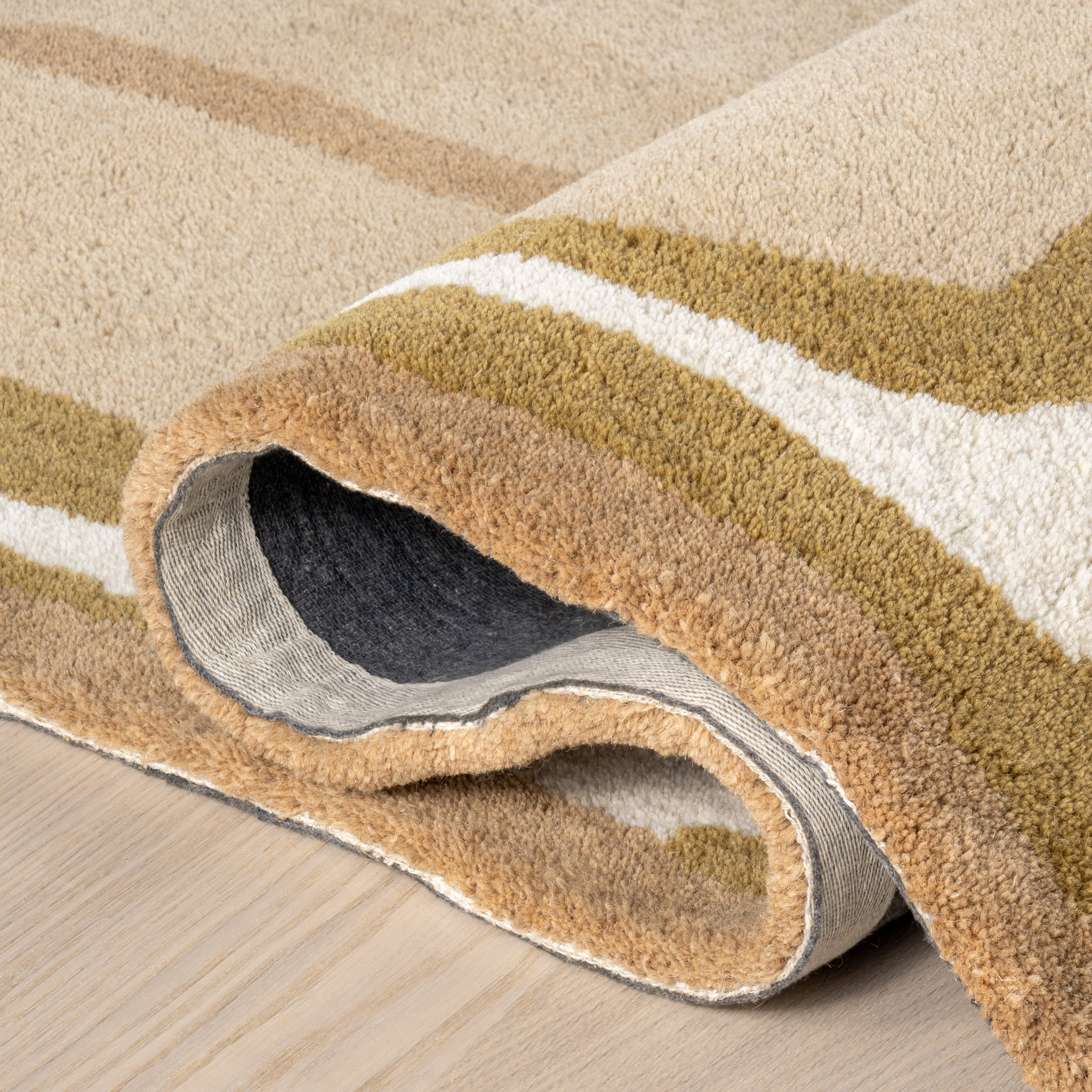Churia Bordered Wool Rug in Taupe - Soft Handmade Area Rug for Living Room, Bedroom & Home Decor