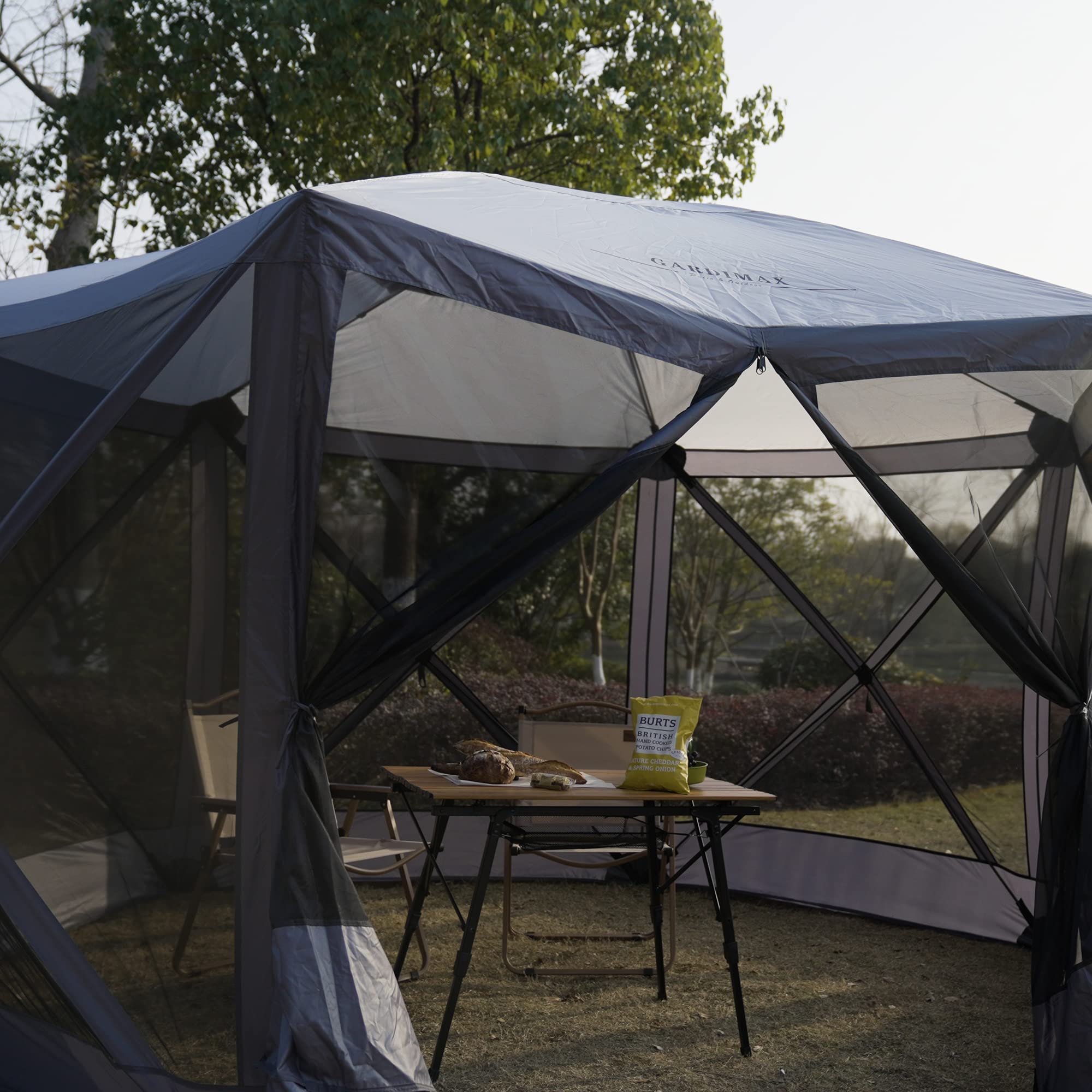12'x12' Pop Up Instant Gazebo with 6 Sides & Screens - 8-10 Person Portable Canopy Tent for Camping, Backyard, Patio, Picnics & Outdoor Gatherings (Grey) - Perfect for BBQs, Beach Trips and Garden Parties