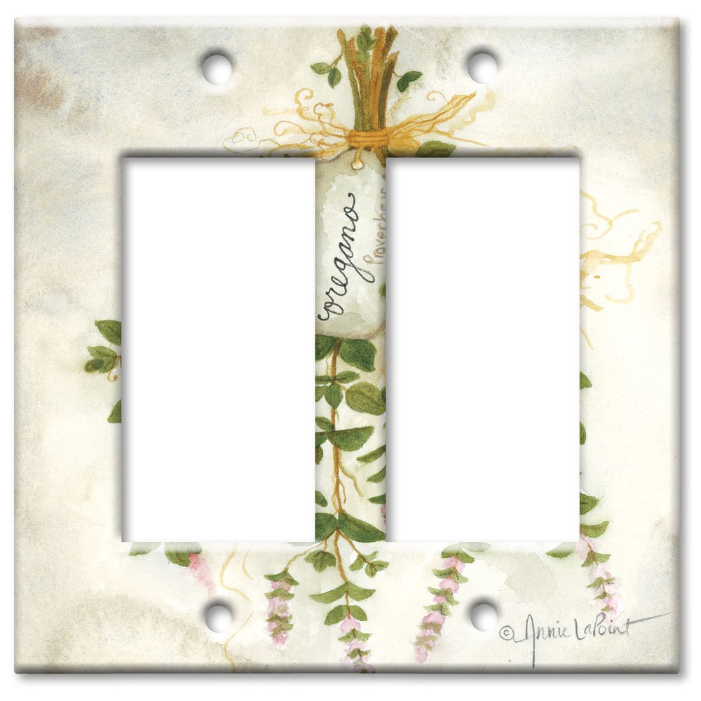 Decorative Metal Wall Plate - Double Gang Rocker Switch Cover - Oregano Green - Made in USA - Perfect for Living Room, Bedroom & Office Decor