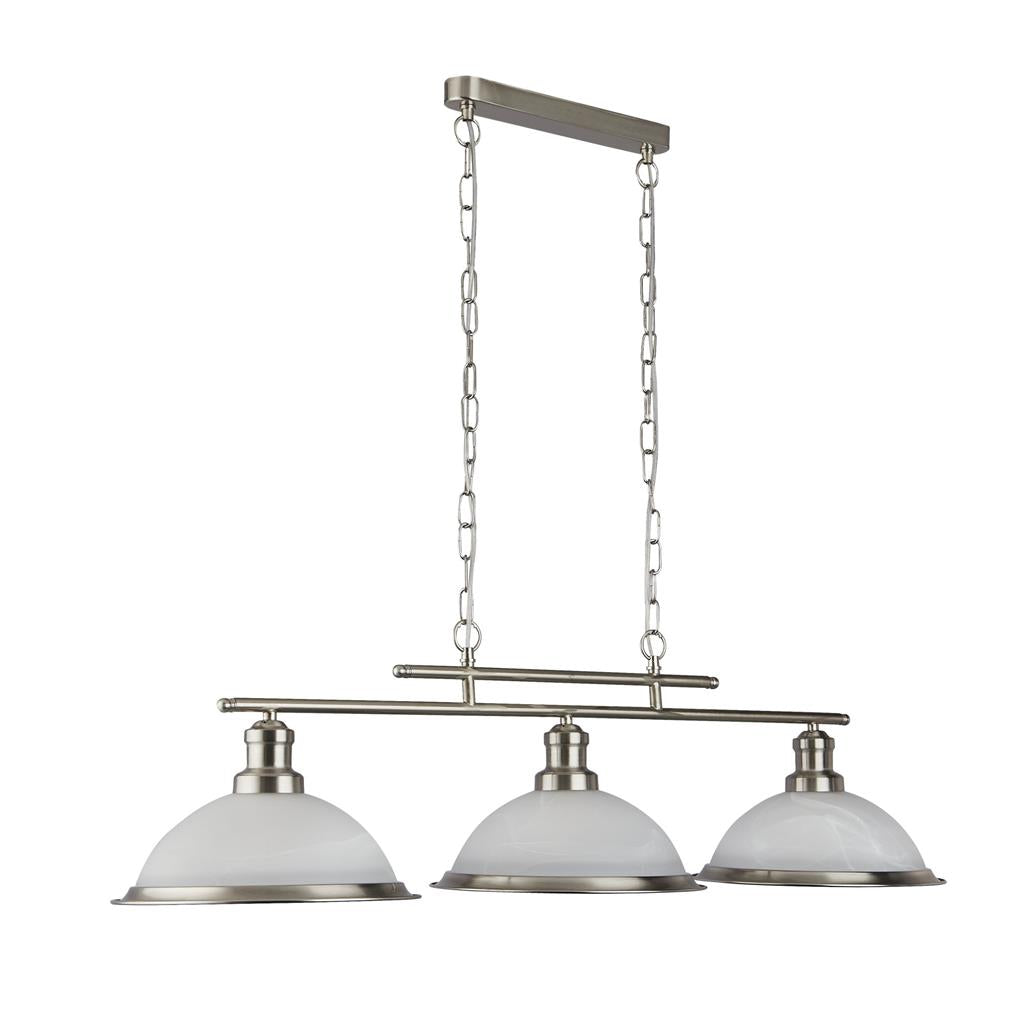 Bistro 2/3Lt Kitchen Light Fixture - Satin Silver/Antique Brass Finish - Modern Pendant Lighting for Dining Room, Island, Bar & Restaurant Decor
