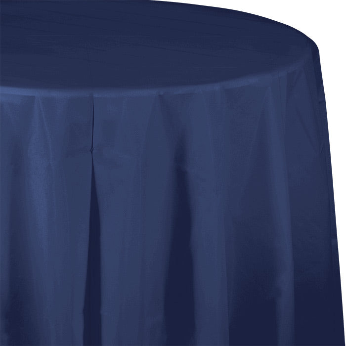 12-Piece Bulk Navy Blue Round Plastic Table Covers (82-Inch) - Perfect for Parties, Events & Outdoor Dining