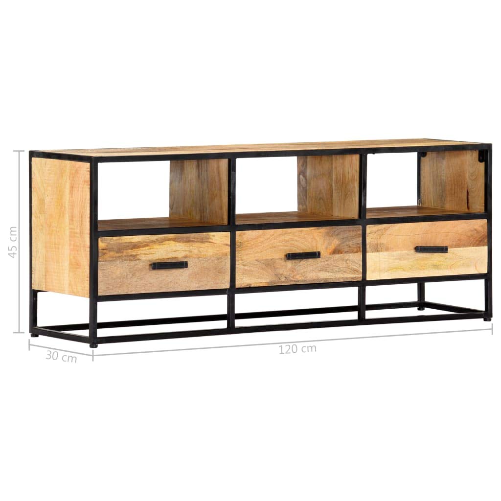 Rustic Industrial TV Stand with 3 Drawers & 3 Shelves - 47.2 Inch Solid Mango Wood Entertainment Center for 50 Inch Flat Screen TV - Living Room Storage Cabinet with Cabinet Door for Home Theater Setup & Media Organization