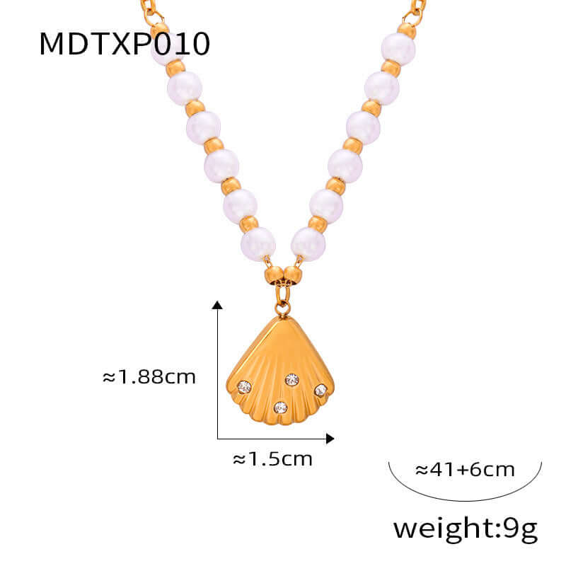 18K Gold Freshwater Pearl Seashell Pendant Earrings Set for Women - Elegant Dangle Drop Earrings for Wedding, Party & Evening Wear | MDT010