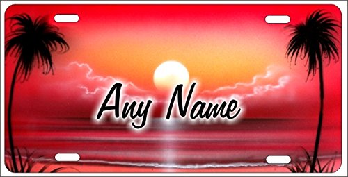 Custom Airbrushed Red Beach Scene Novelty License Plate - Personalized Decorative Front Plate for Cars, Trucks & Motorcycles - Perfect for Beach Lovers & Summer Road Trips