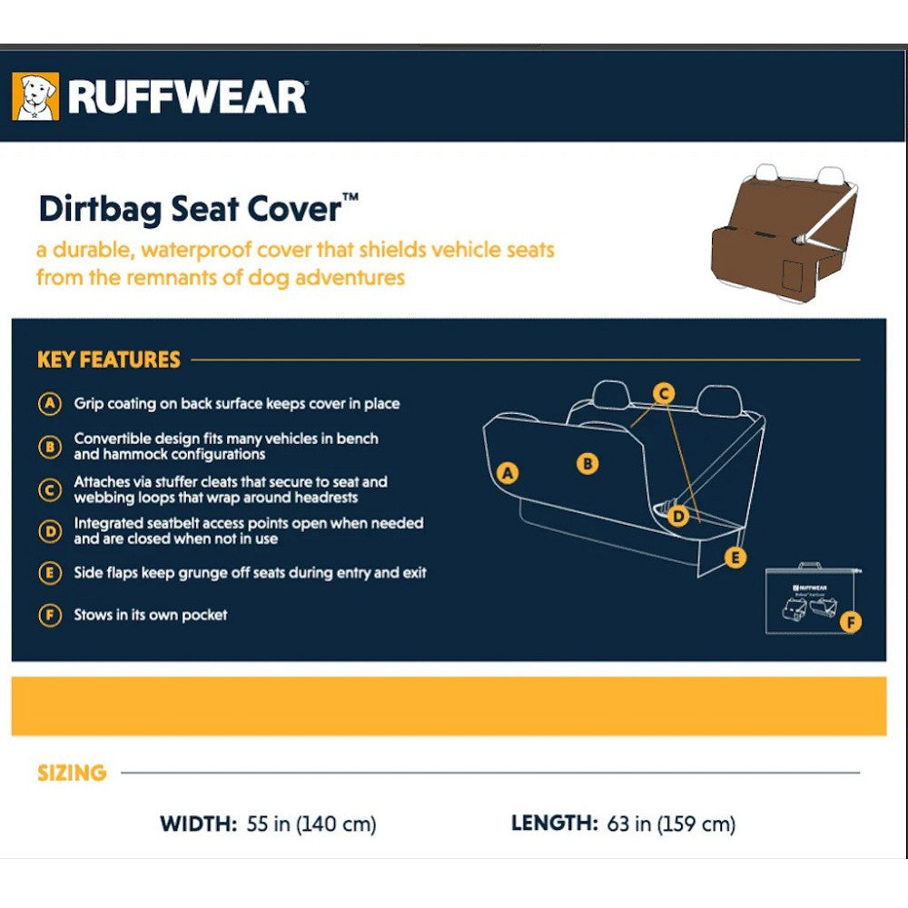 Dirtbag Dog Seat Cover for Cars - Waterproof & Nonslip Pet Car Seat Protector - Perfect for Travel, Hiking, and Outdoor Adventures