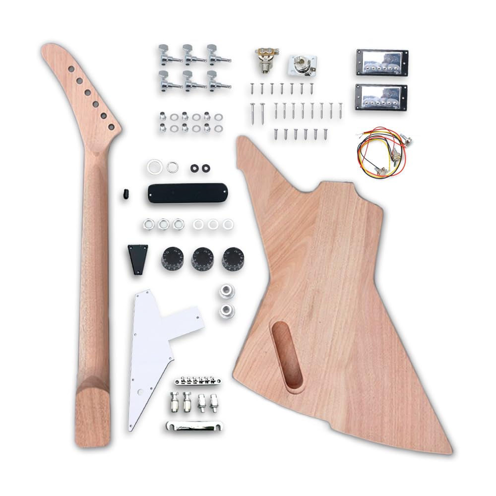 WUQIMUSC DIY Electric Guitar Kit - Mahogany Body, 22-Fret Neck, 24.75 Inch Scale Length for Home Building & Music Practice | Perfect for Beginners, Guitar Enthusiasts & DIY Projects