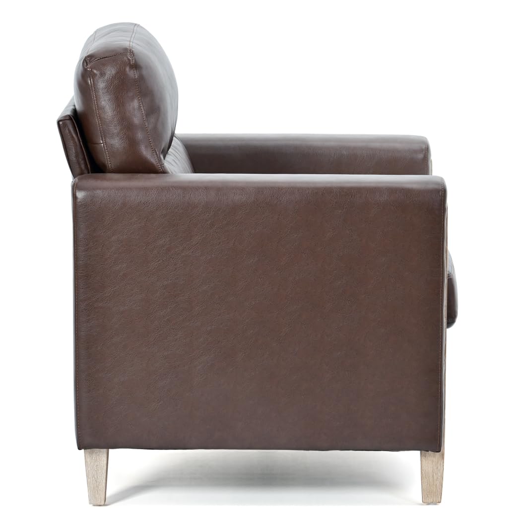 Modern Upholstered Armchair - Mid Century Style 1-Seater Sofa with PU Leather Accent, Comfortable Lounge Chair for Living Room, Bedroom, Apartment, Office & Small Spaces - Perfect for Reading, Relaxing & Home Decor (Brown PU Leather)