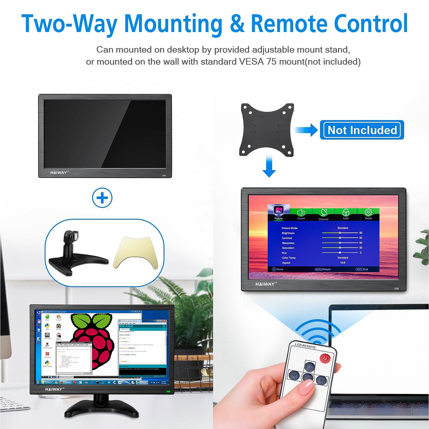 15.6 Inch HD Security Monitor with HDMI/BNC/VGA/AV/USB Ports & Built-in Speakers - 1366x768 Resolution CCTV Display for PC, Laptop, Home Office & Warehouse Surveillance