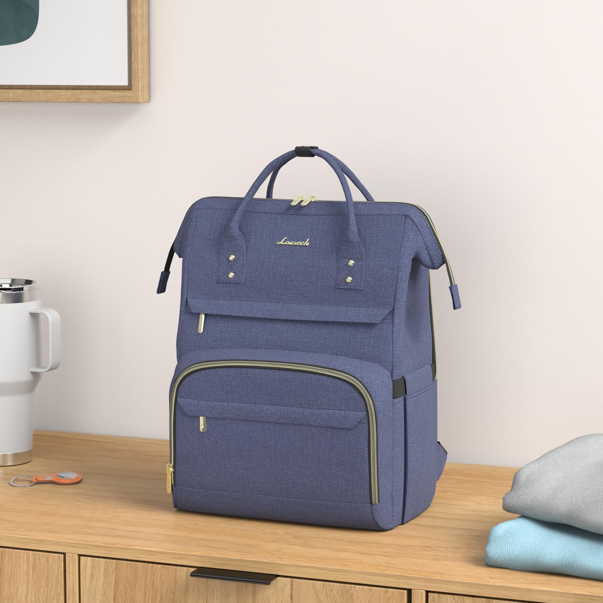 LOVEVOOK Women's 15.6 Inch Laptop Backpack - Water Resistant Anti-Theft Travel Backpack with USB Charging Port & Laptop Compartment - Perfect for Work, School, College, Business Trips & Commuting - Navy Blue