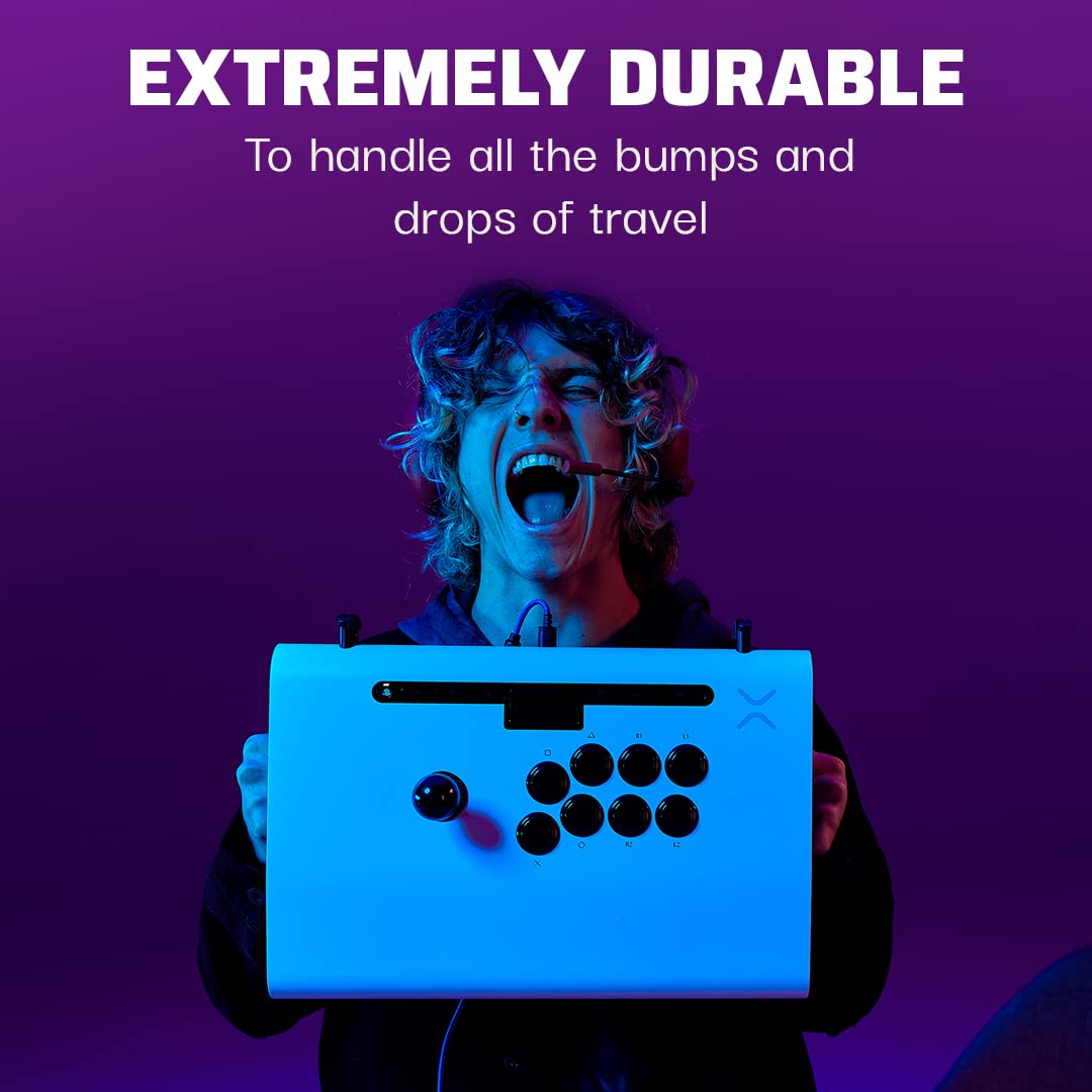 Victrix Pro FS Esports Fight Stick for PS4, PS5 & PC - Premium Aluminum Arcade Controller with Sanwa Denshi Buttons, Detachable Joystick & Ergonomic Design - Tournament Grade for Street Fighter, Tekken & Fighting Games (White) - Perfect for Competitive Gaming & Home Arcades