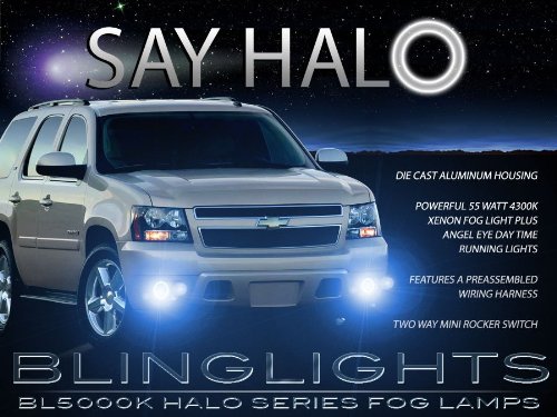 LED Angel Eye Halo Fog Lights Kit for 2007-2014 Chevrolet Tahoe - Durable HID Replacement Bulbs with White/Blue Halo Rings - Perfect for Night Driving & Off-Road Adventures