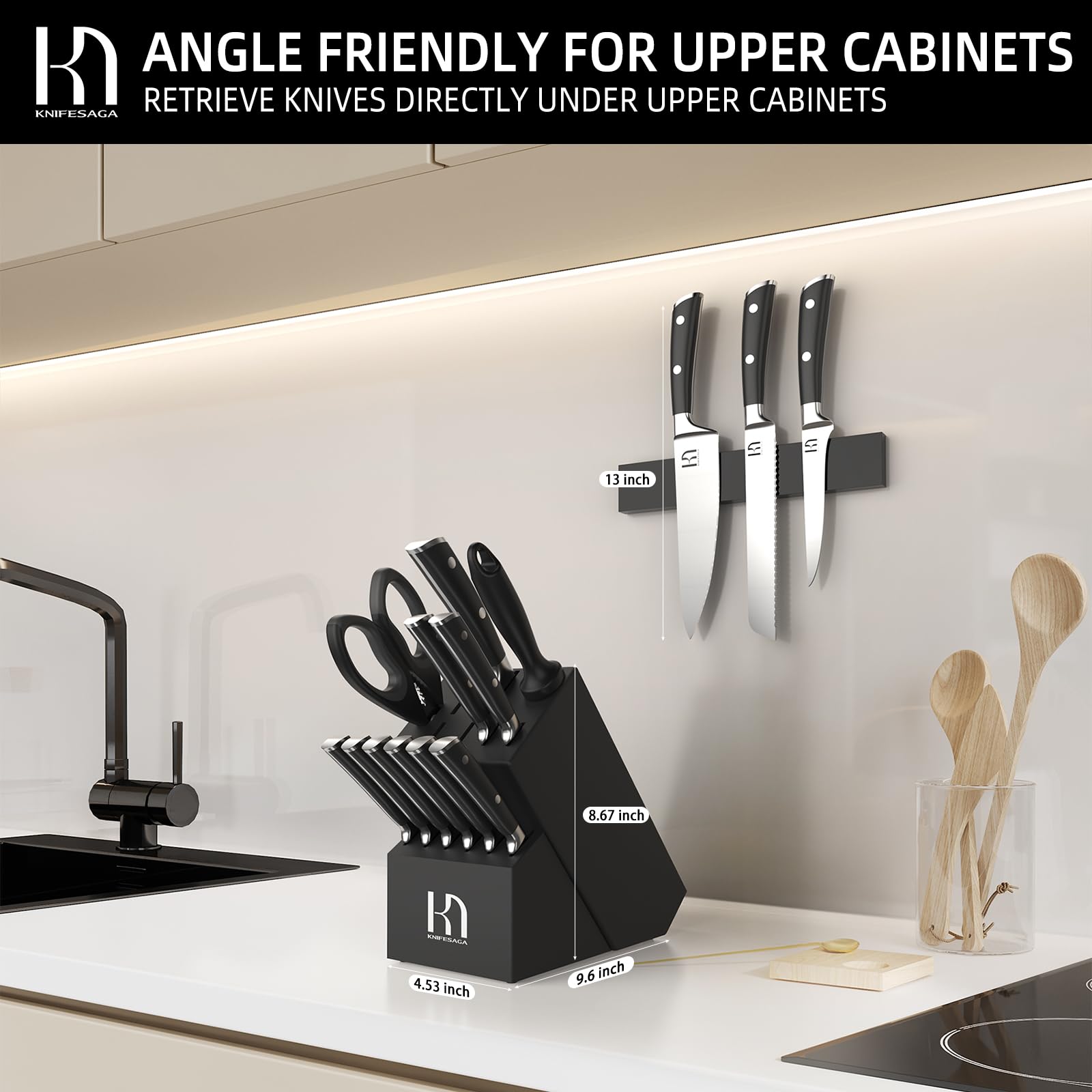 Premium 15-Piece Japanese Kitchen Knife Set with Block & Sharpener - High Carbon Stainless Steel Razor-Sharp Knives for Professional Chefs & Home Cooking - Perfect for Chopping, Slicing, Dicing & Meal Prep