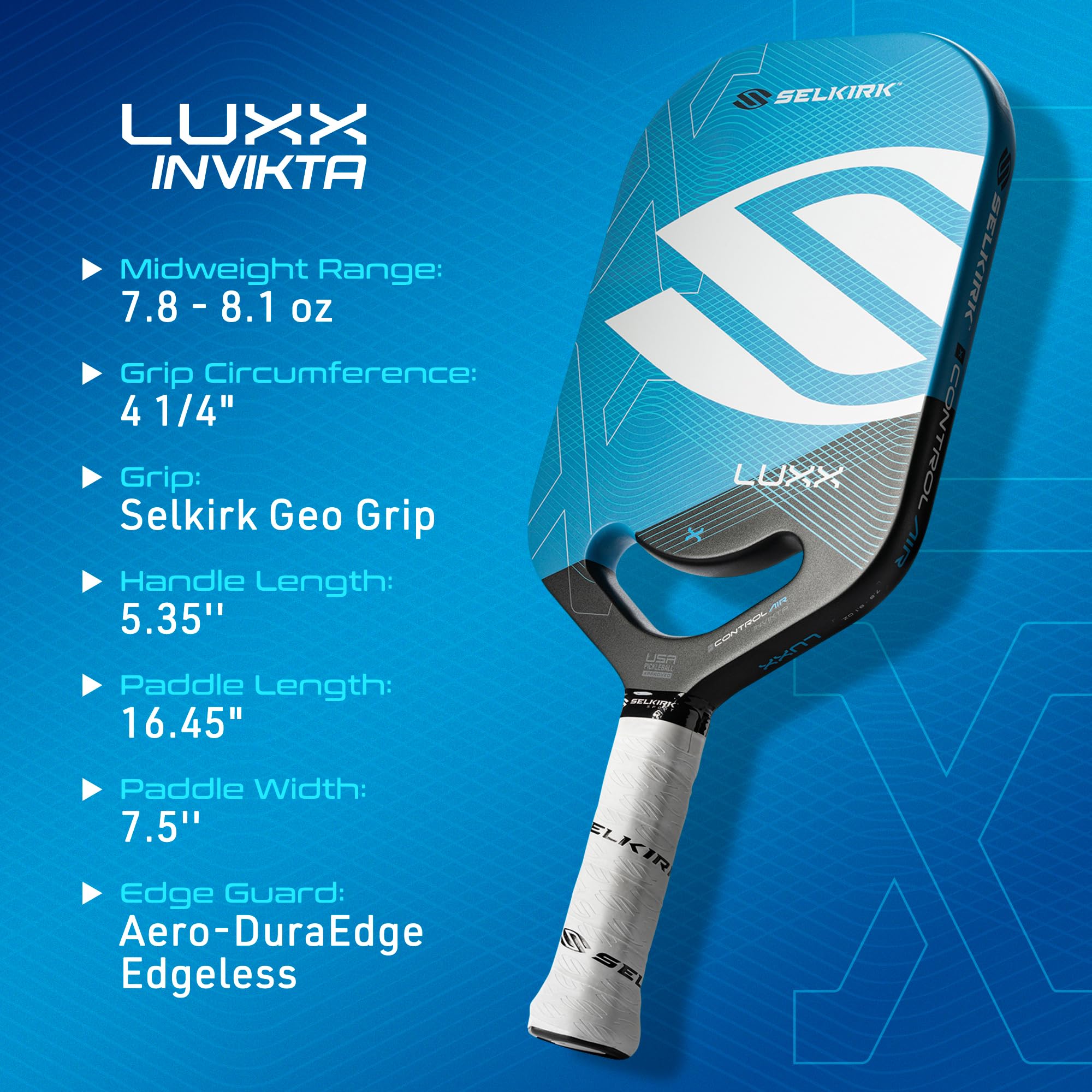 Selkirk Sport LUXX Control Pickleball Paddle - Premium Carbon Fiber Surface with Polypropylene X7 Core for Enhanced Control & Power | Perfect for Competitive Play & Recreational Games