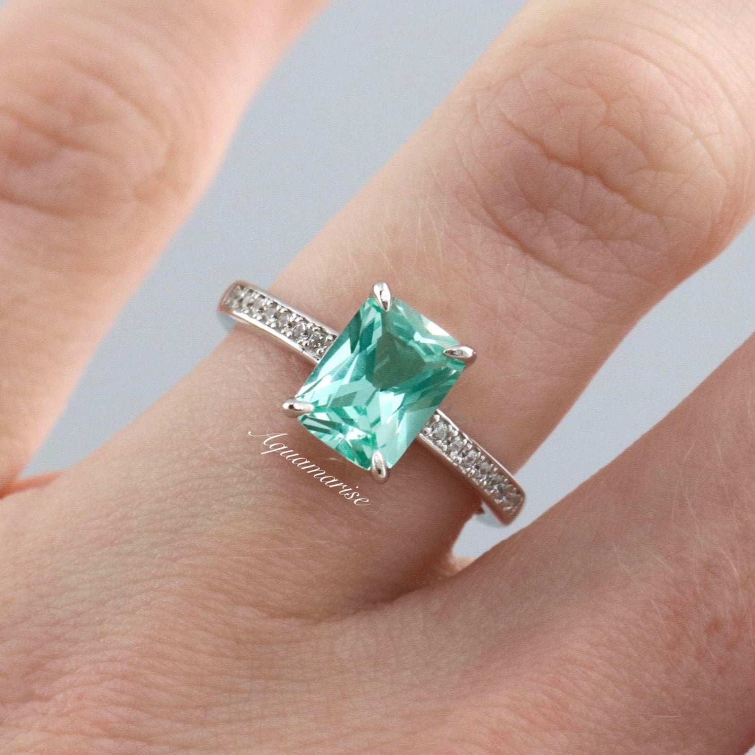 Ava Mint Green Sapphire Ring for Women - Sterling Silver 925 Jewelry, Elegant Gift for Anniversary, Birthday & Engagement - Perfect for Everyday Wear & Special Occasions