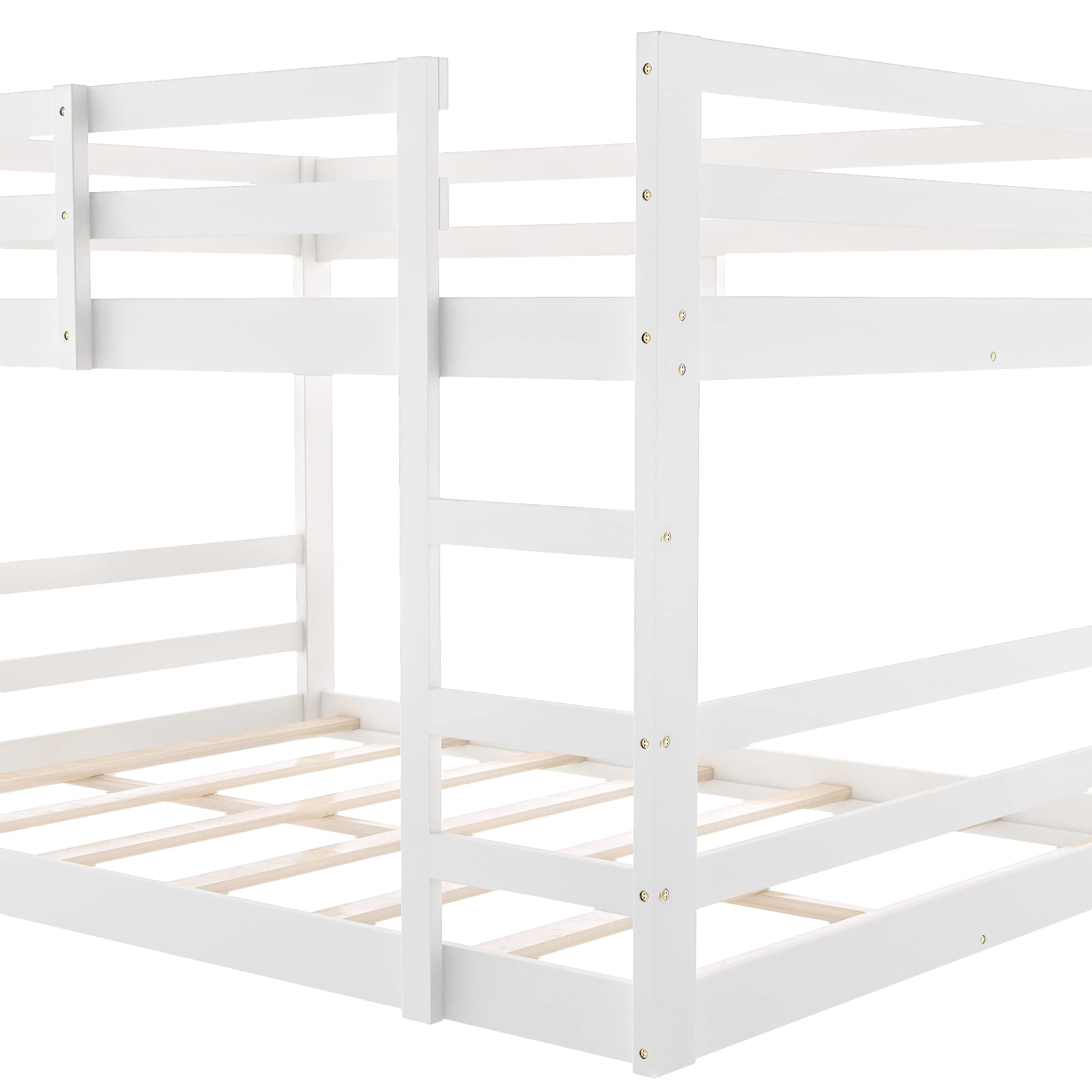 Full Size Wood Bunk Bed with Ladder & Guardrails - Safe Kids Bedroom Furniture for Siblings Sharing Room