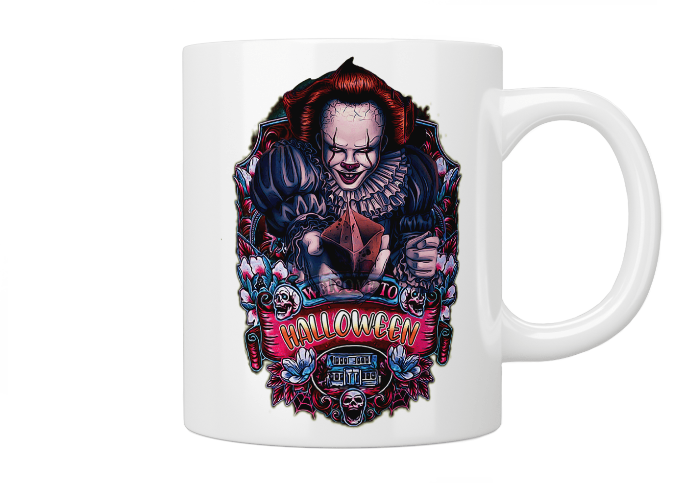 Pennywise Welcome To Halloween Coffee Mug - IT Horror Movie Inspired Ceramic Cup for Halloween Party, Gift, or Office Use
