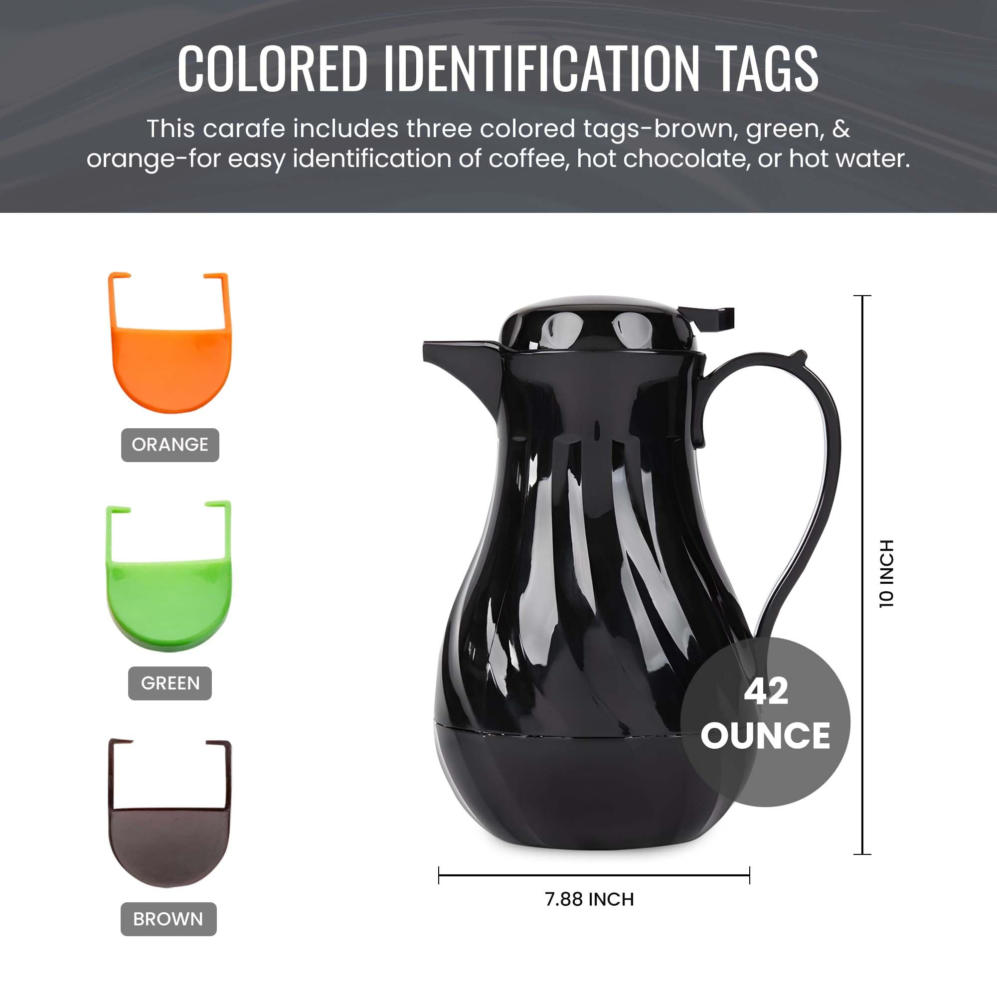 OCS Parts Set of 6 Easy Pour Thermal Coffee Carafes | 10-Inch Insulated Hot & Cold Beverage Pitcher Server for Coffee, Tea, Hot Chocolate & Water | 42-Ounce Capacity | Black | Perfect for Restaurants, Cafes, Offices & Home Use