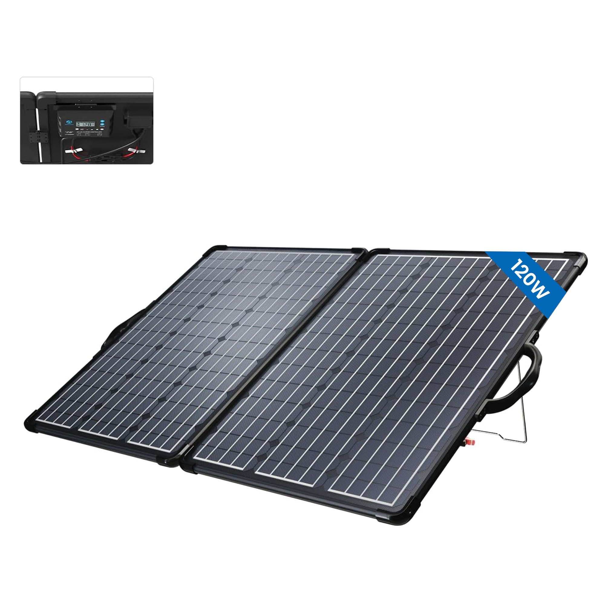 ACOPOWER 120W Mono Lightweight Portable Solar Panel - 2x60W Folding Solar Charger with Waterproof 20A 12V LCD Controller for Power Stations, RV Camping, Off-Grid Living & Emergency Power Backup