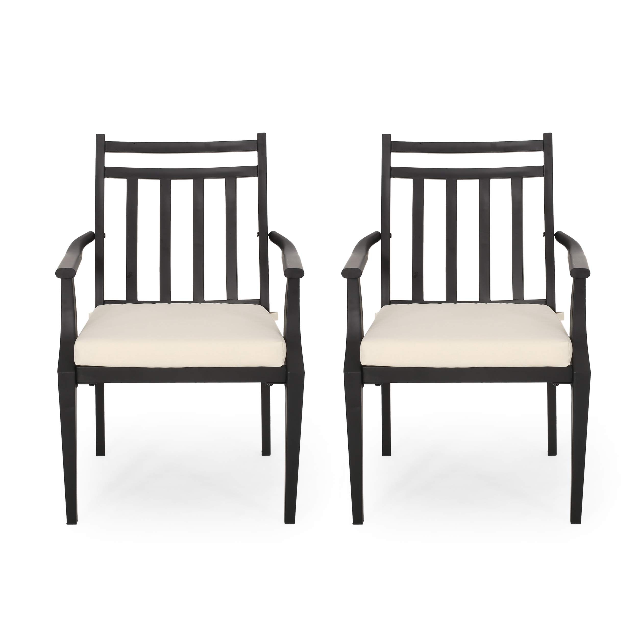 Christopher Knight Home Faithe Outdoor Dining Chairs (Set of 2) - Matte Black & Beige Weather-Resistant Patio Furniture for Garden, Poolside, and Backyard Dining