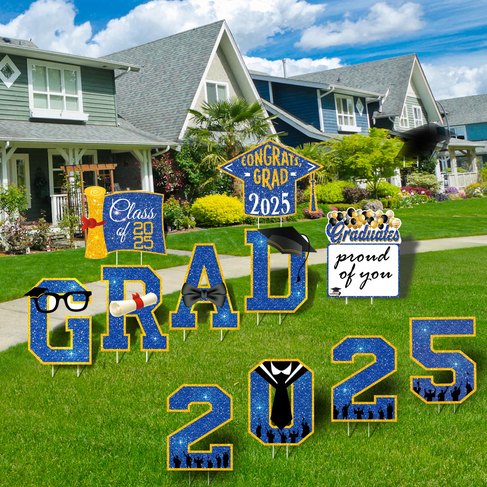 2025 Graduation Yard Signs - 11pcs Blue and Gold Graduation Party Decorations with Stakes, Outdoor Graduation Party Supplies, Class of 2025 Yard Decor - Perfect for Backyard Celebrations, School Events & Graduation Photo Backdrops